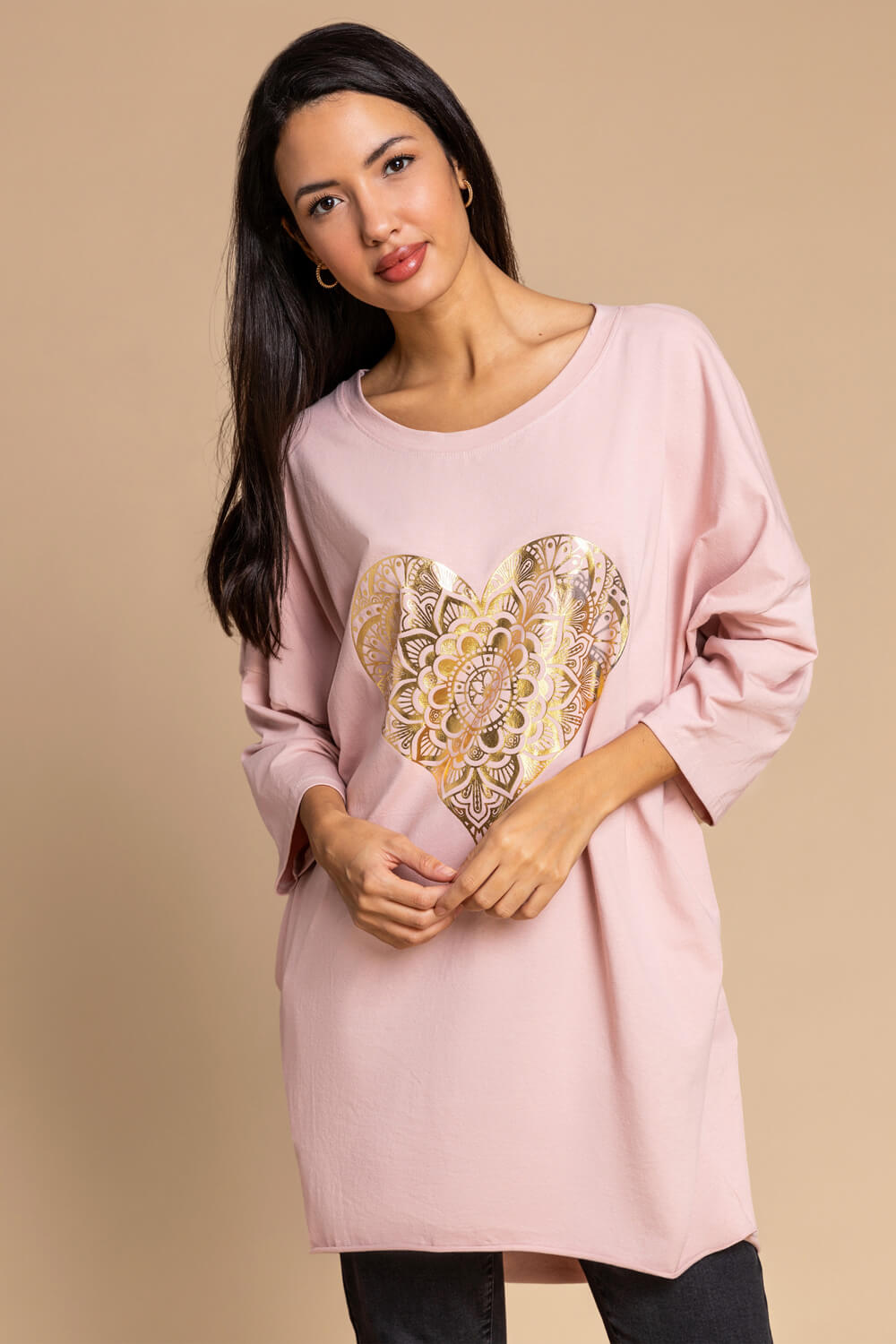 Light Pink One Size Foil Henna Heart Lounge Top, Image 5 of 5
