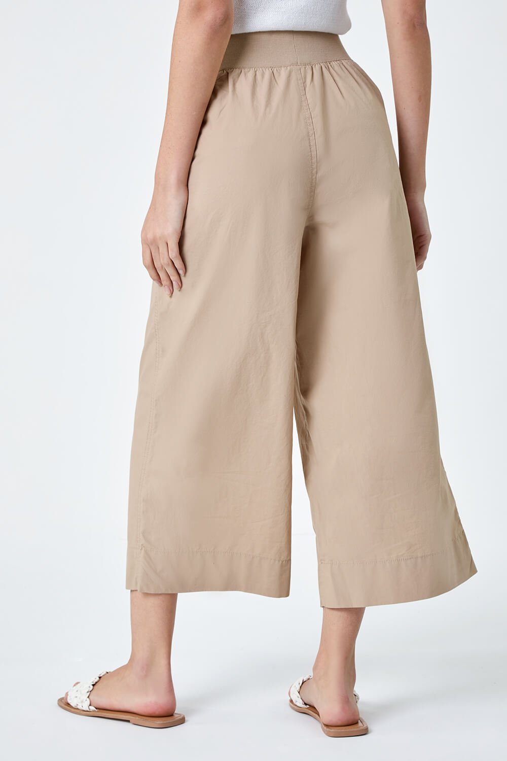 Natural  Wide Leg Cotton Culottes, Image 3 of 5