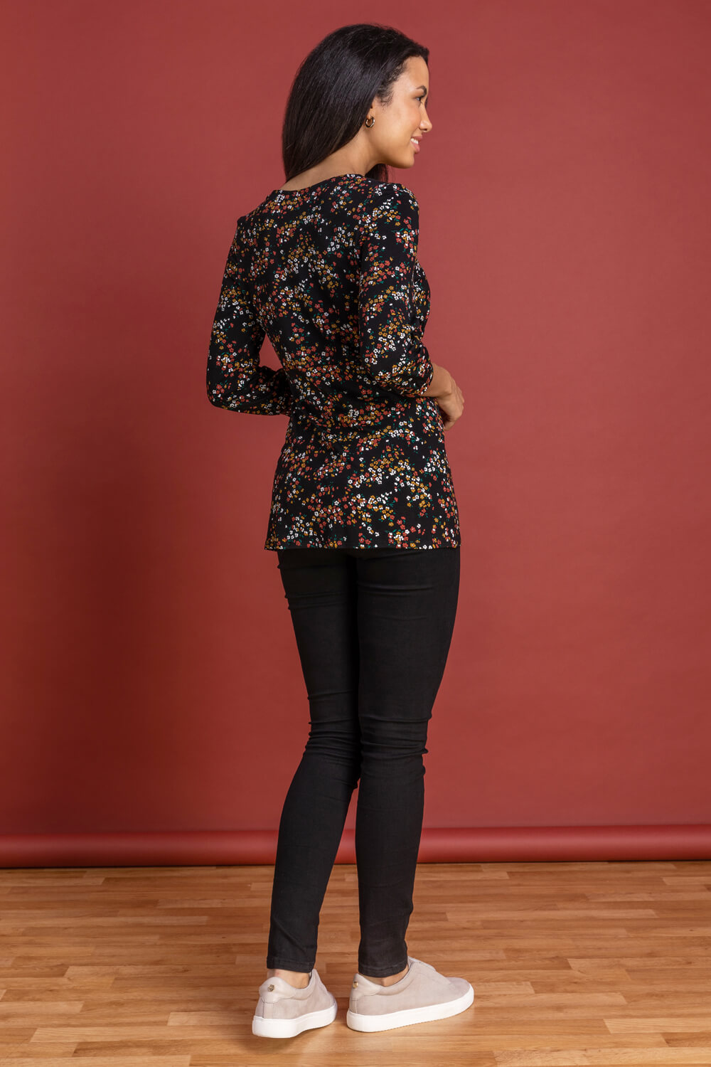 Rust Ditsy Floral Print Top, Image 2 of 5