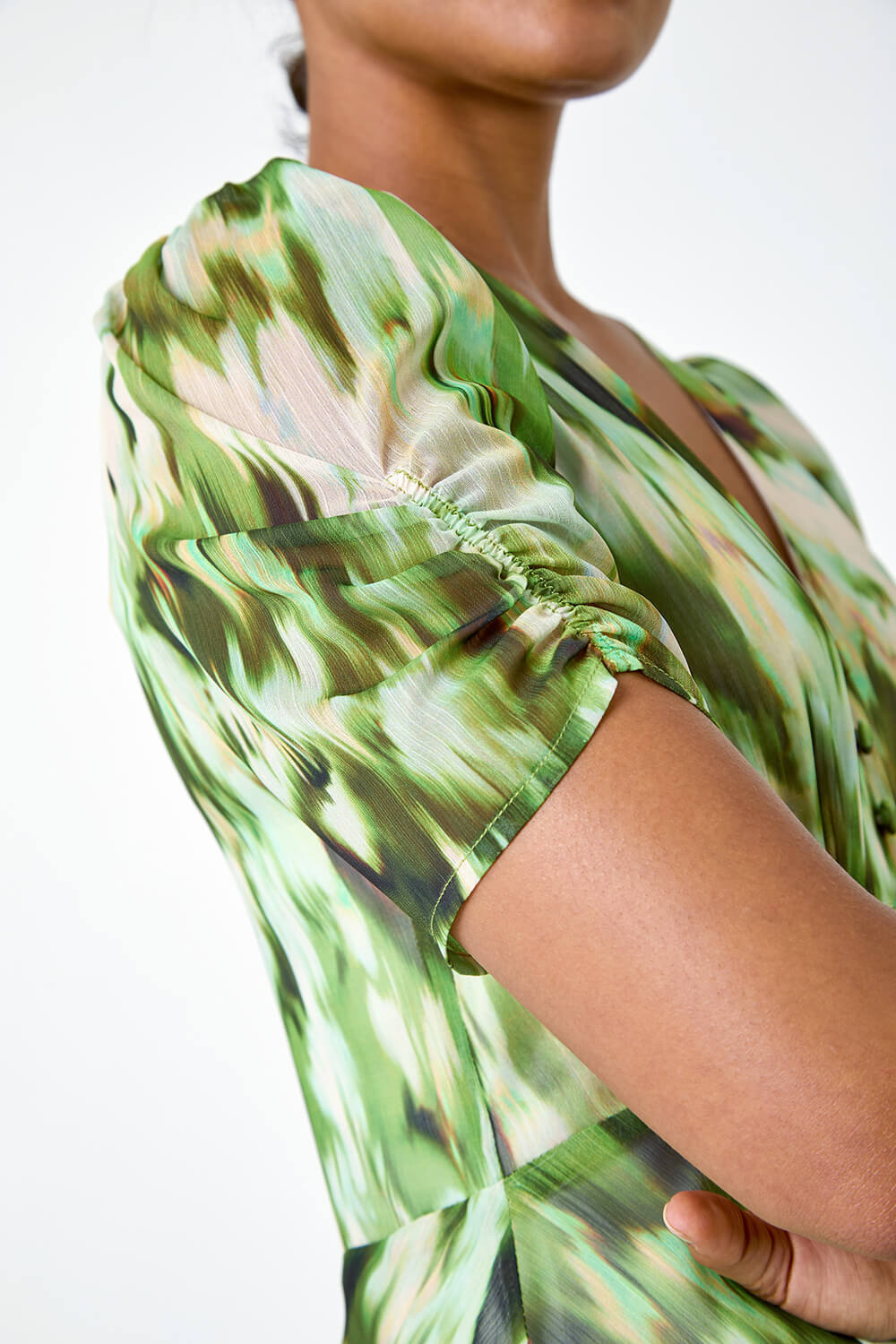 Green Abstract Print Hanky Hem Chiffon Dress, Image 5 of 5
