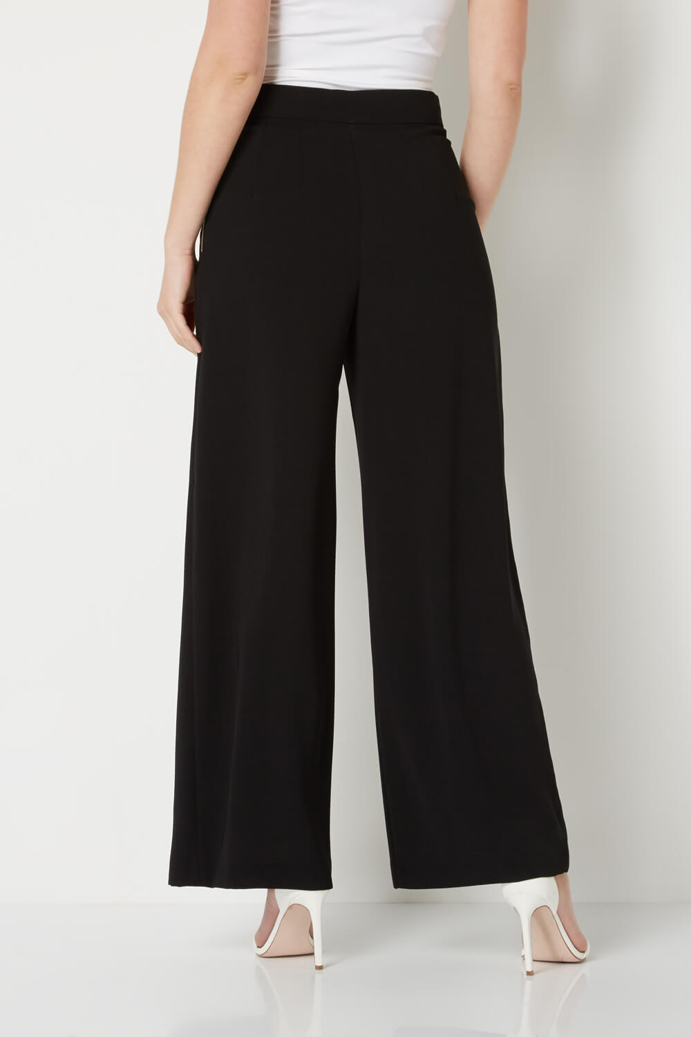Black Wide Leg Trousers, Image 3 of 6