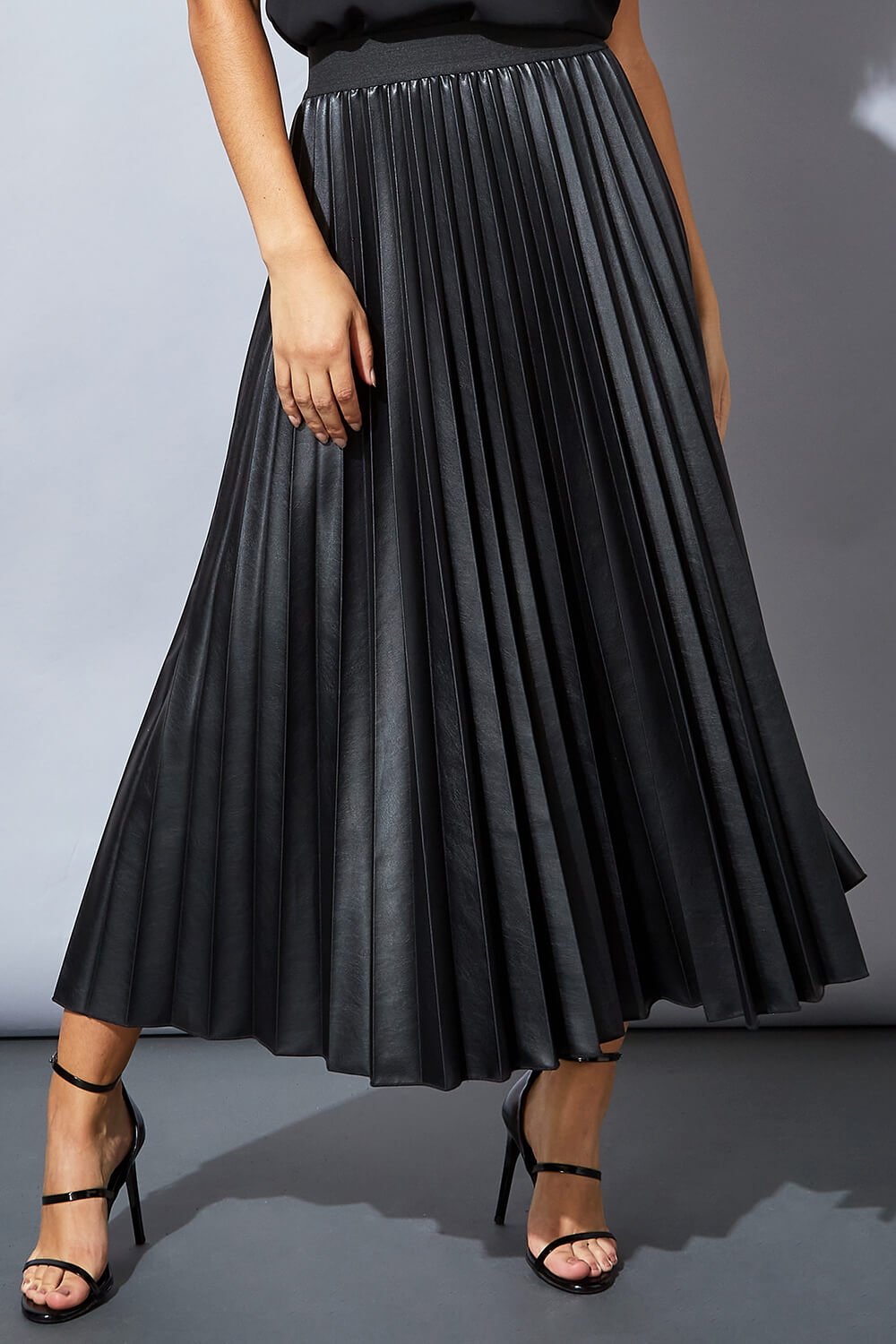 Ashley Pleated High Waisted Midi Skirt in Black  ikrush