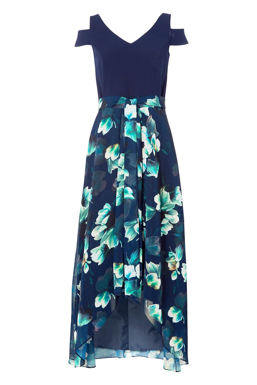 Navy  Floral Print Cold Shoulder Maxi Dress, Image 5 of 5
