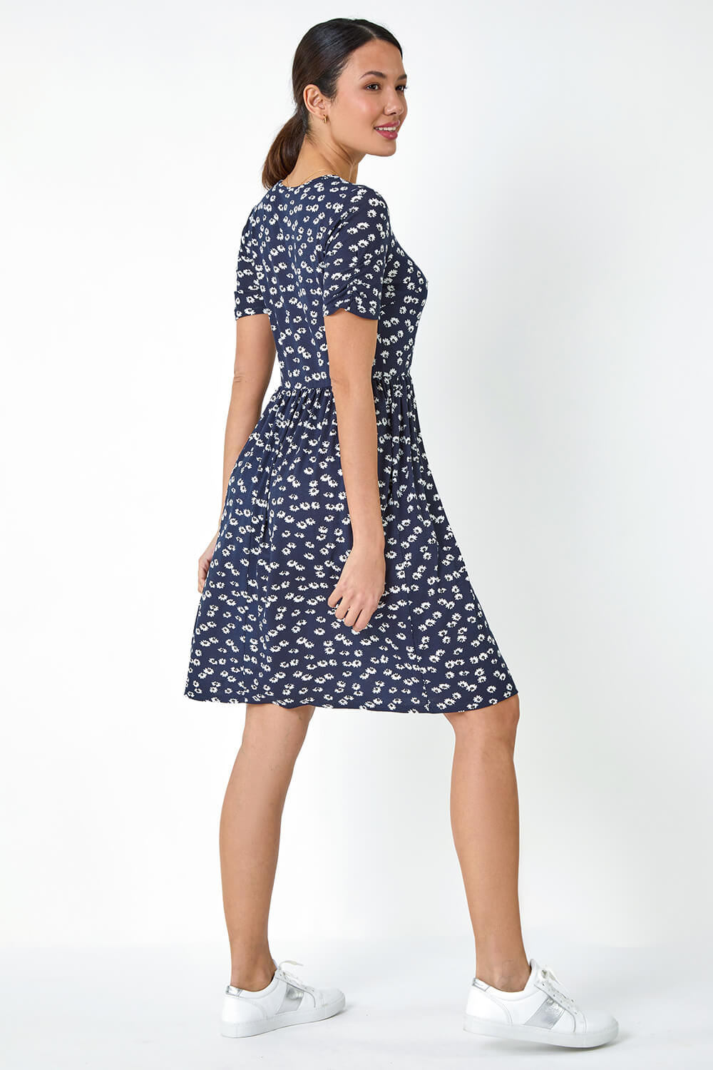 Navy  Ditsy Floral Stretch Dress, Image 3 of 5