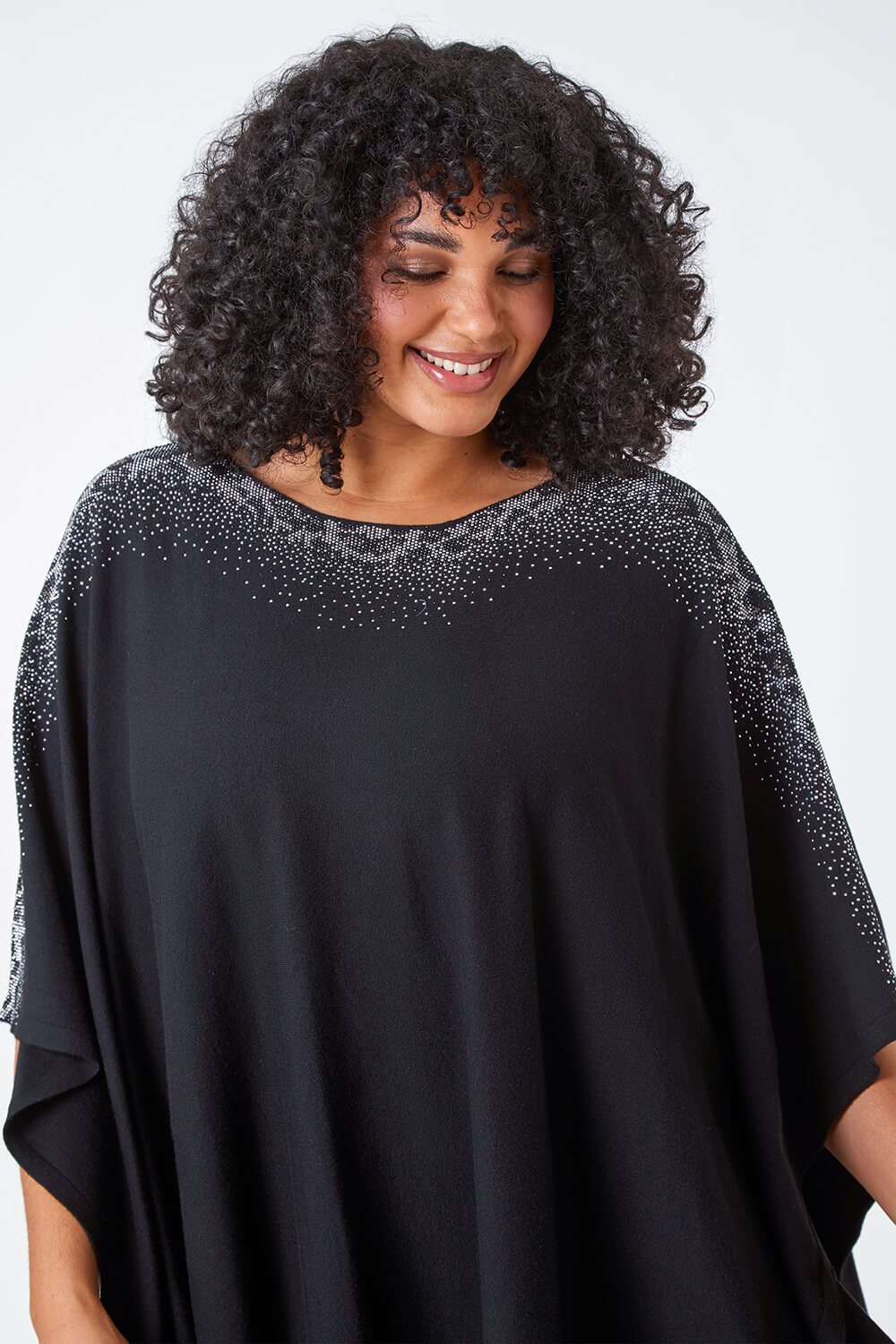 Black Curve One Size Sparkle Poncho, Image 4 of 5