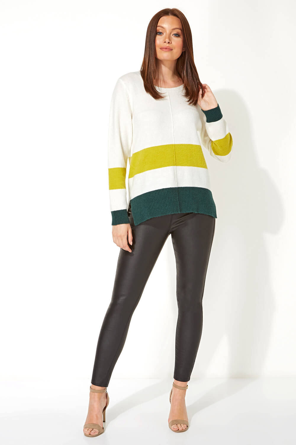 Colour Block Stripe Crew Neck Jumper In Green Roman Originals Uk 4465