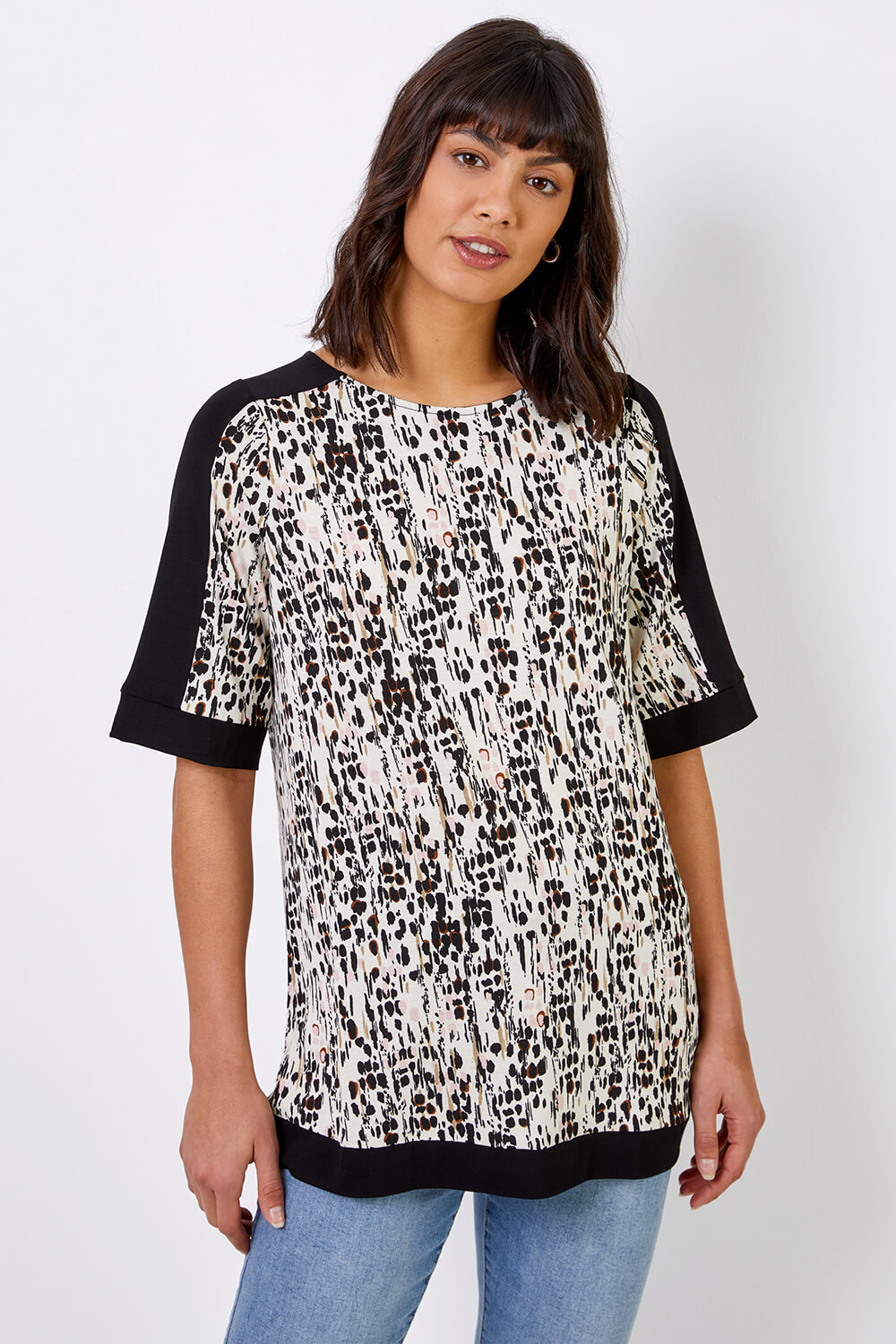 Abstract Print Contrast Jeresey Top