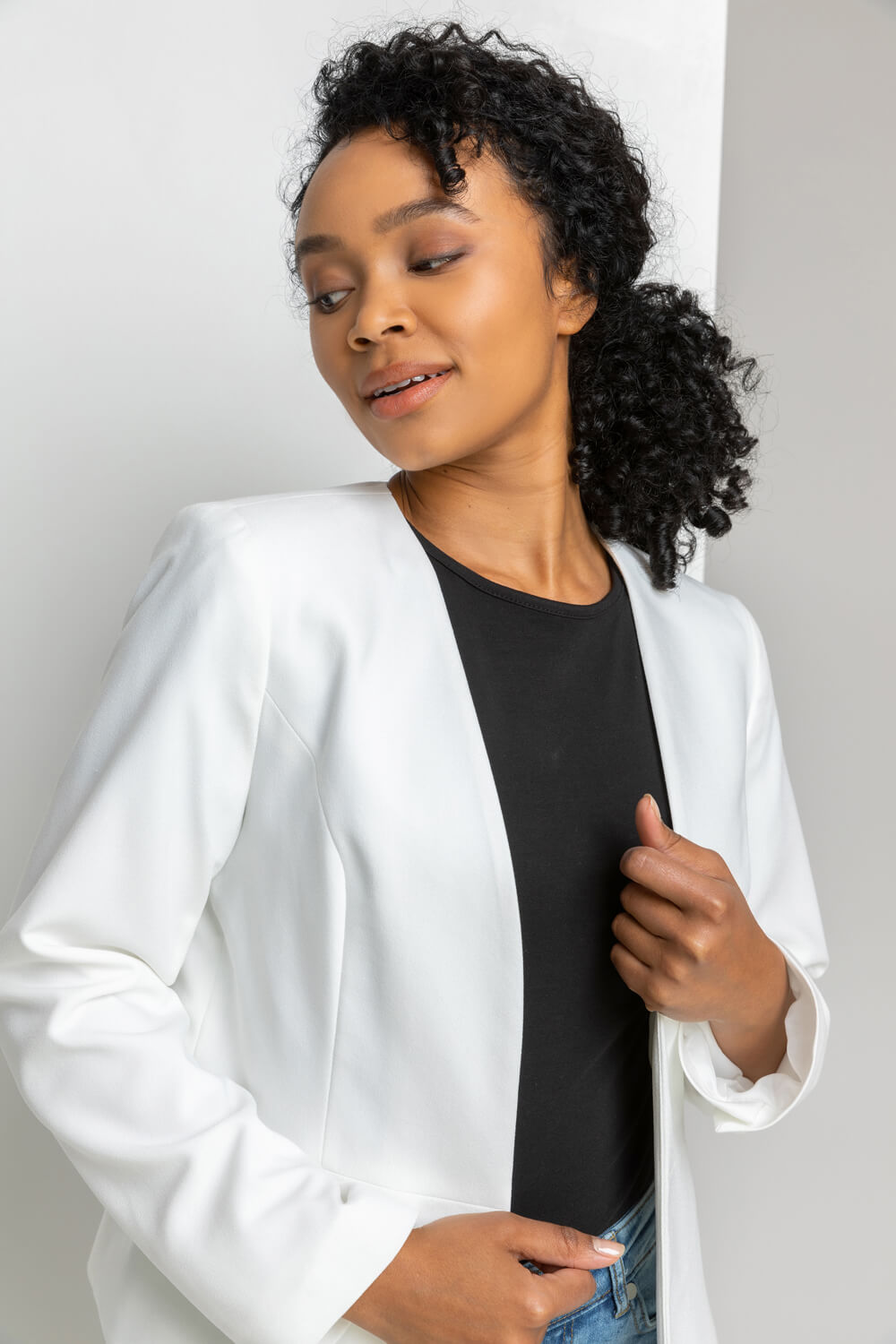 Ivory  Petite Button Detail Textured Jacket, Image 4 of 4