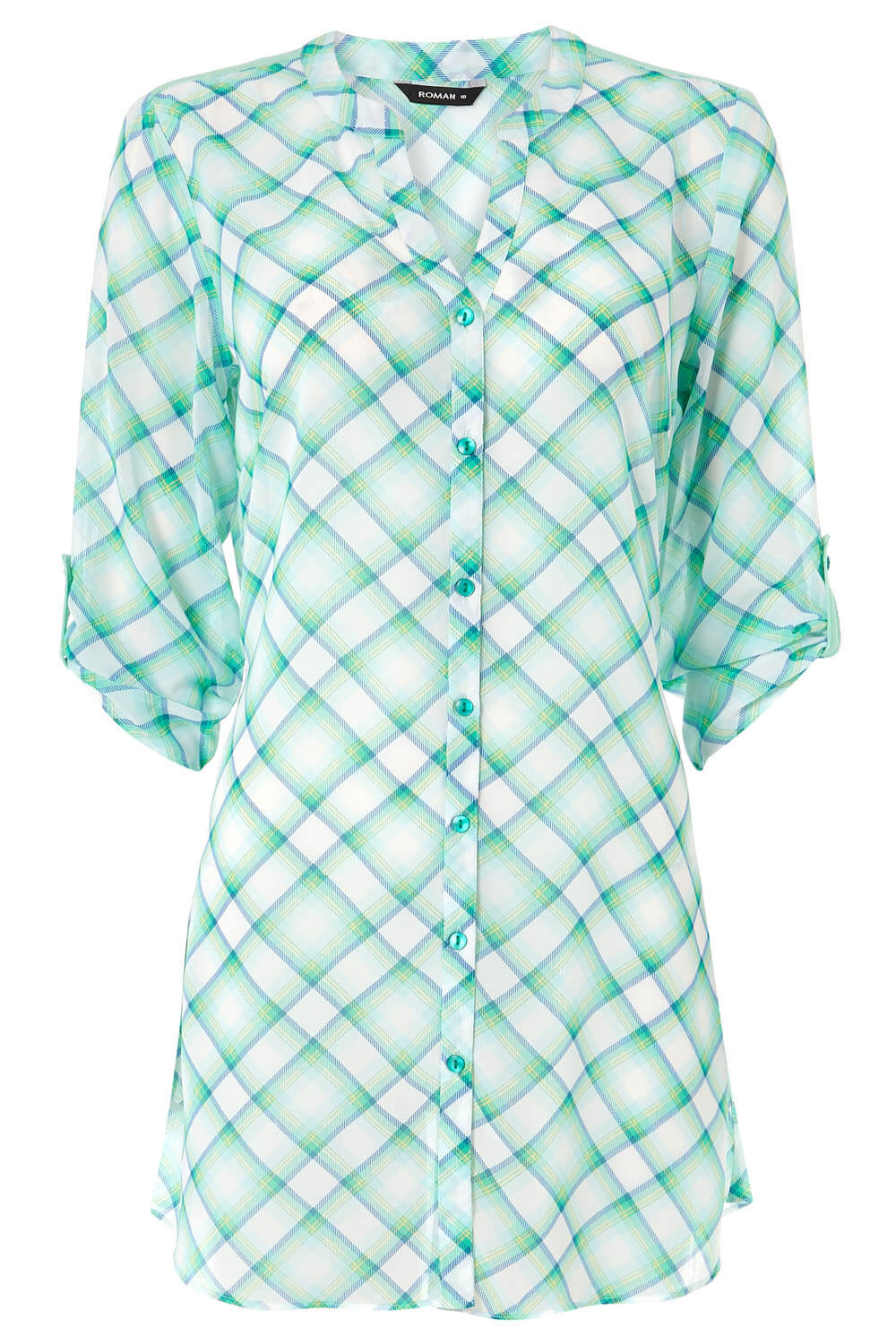 Green Check Print Button Through Shirt, Image 4 of 4