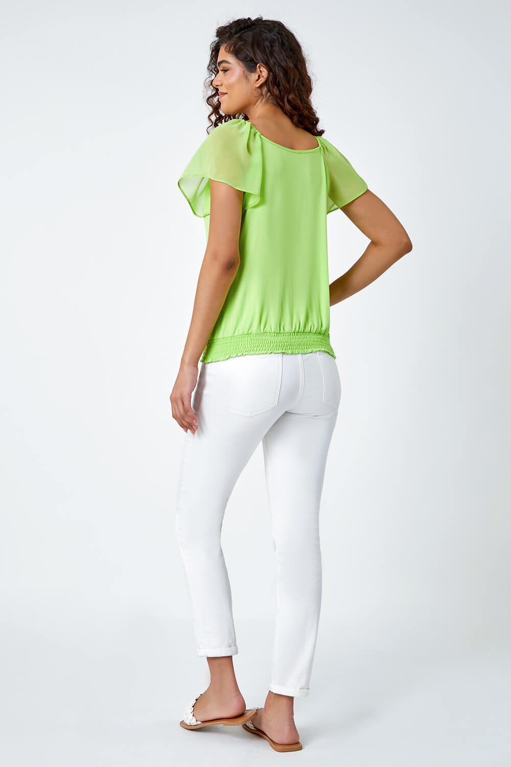 Lime Chiffon Sleeve Stretch Top, Image 3 of 5
