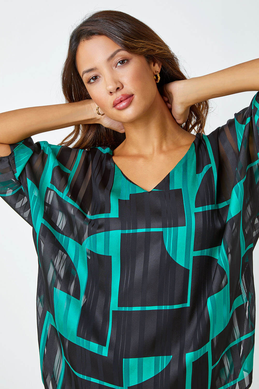 Green Relaxed Graphic Satin Overlay Top , Image 4 of 5