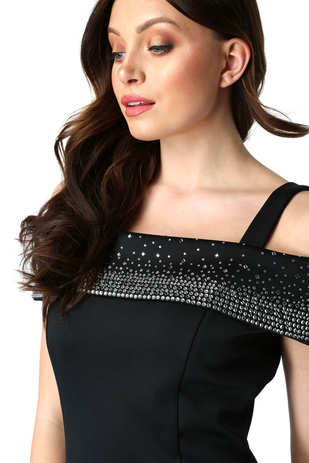 Black Hotfix Cold Shoulder Dress, Image 3 of 4