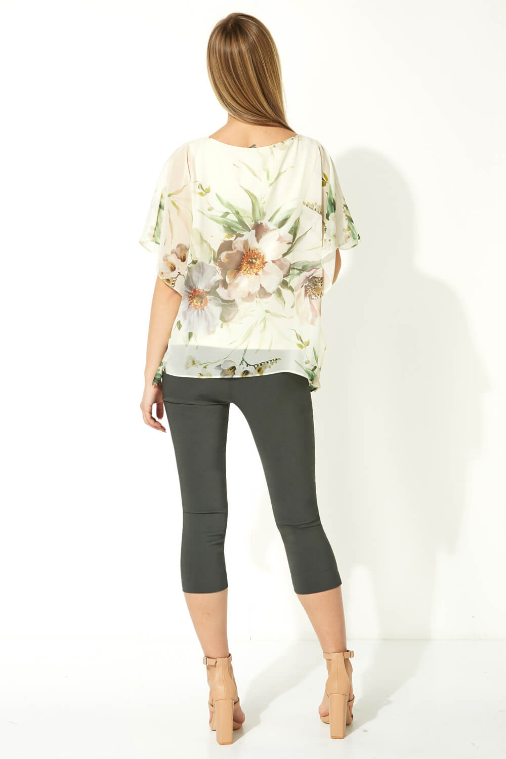Cream  Floral Print Asymmetric Overlay Top, Image 3 of 5