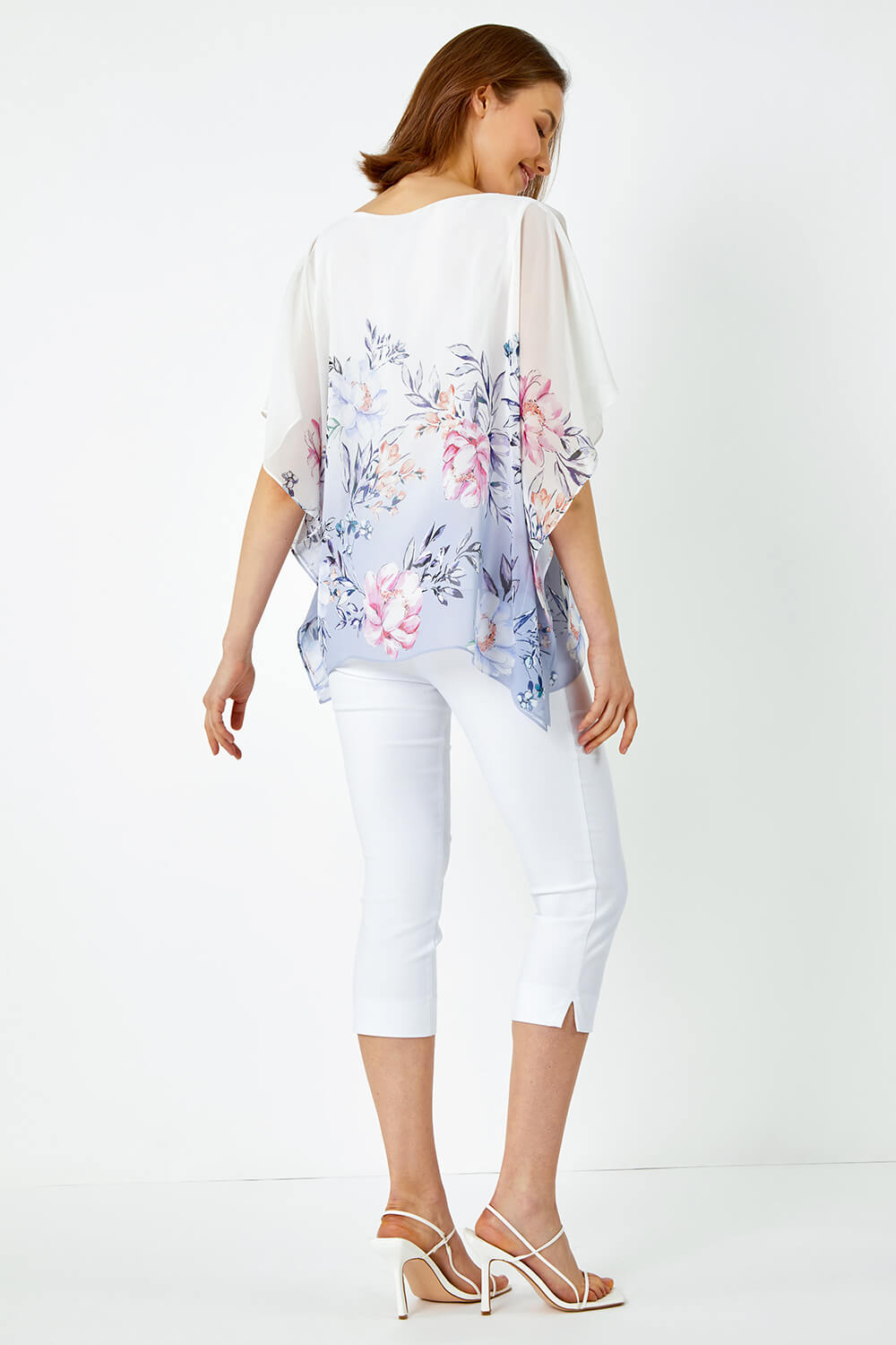 Lavender Floral Print Chiffon Overlay Top, Image 3 of 5