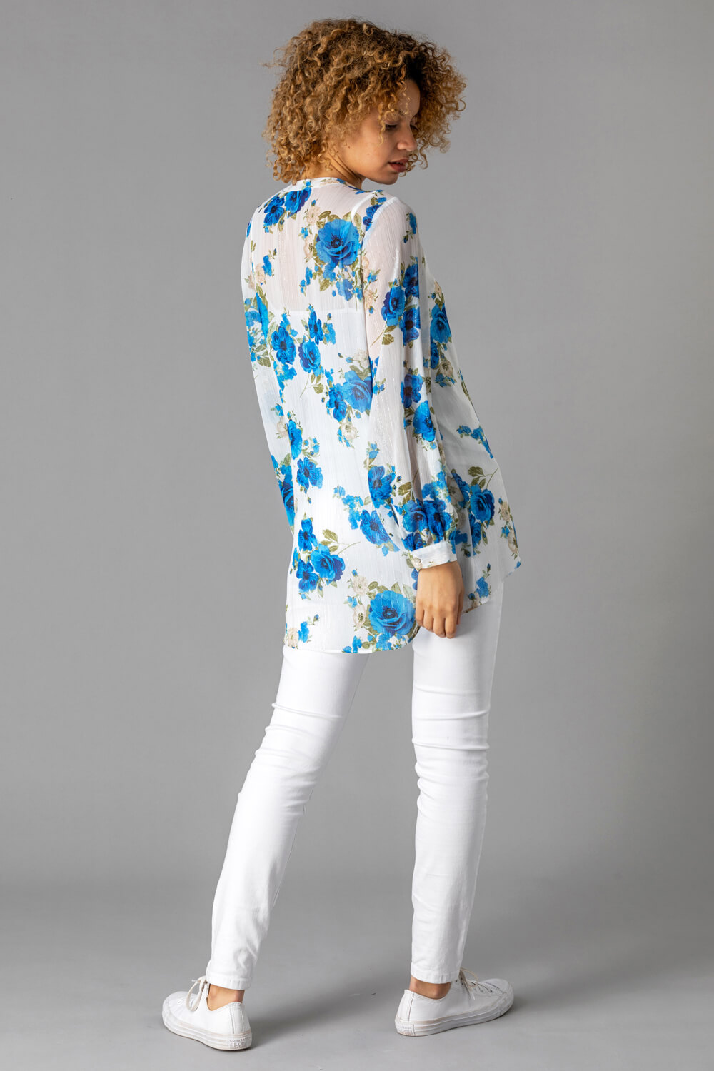 Ivory  Button Through Rose Print Blouse, Image 3 of 4