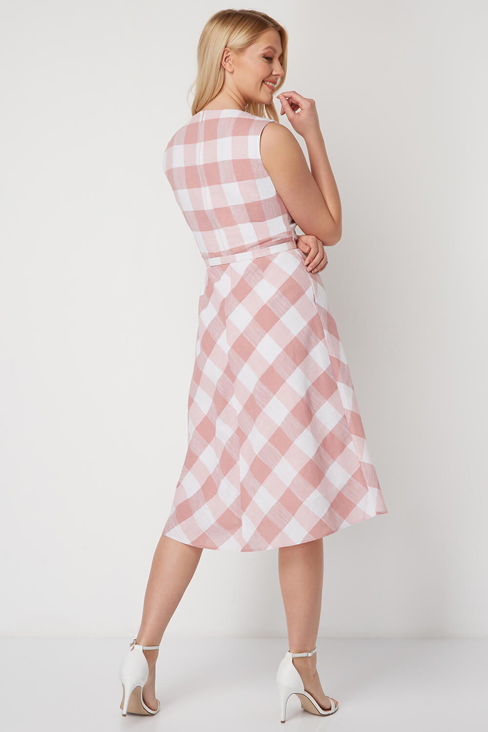 PINK Check Print Fit and Flare Dress, Image 3 of 5