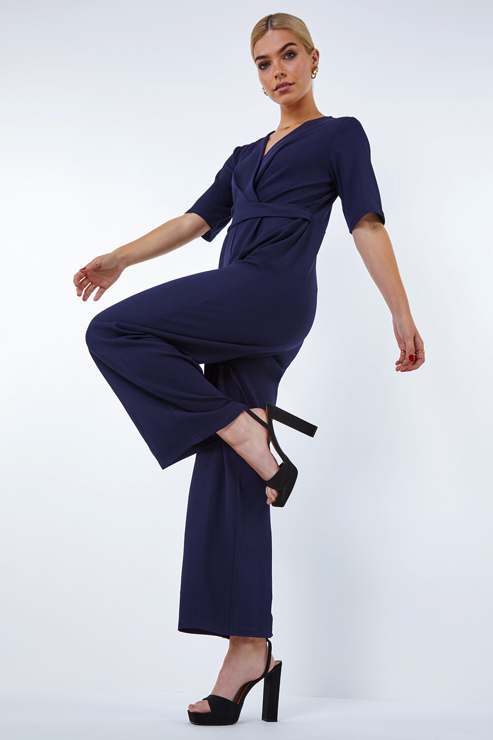 Navy  Gathered Wrap Stretch Jumpsuit , Image 5 of 5
