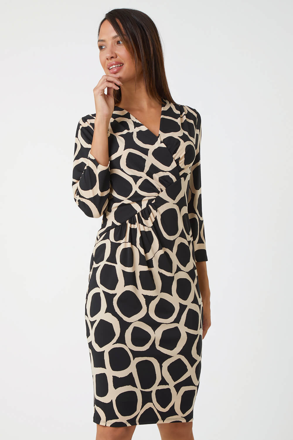 Abstract Print Ruched Stretch Dress