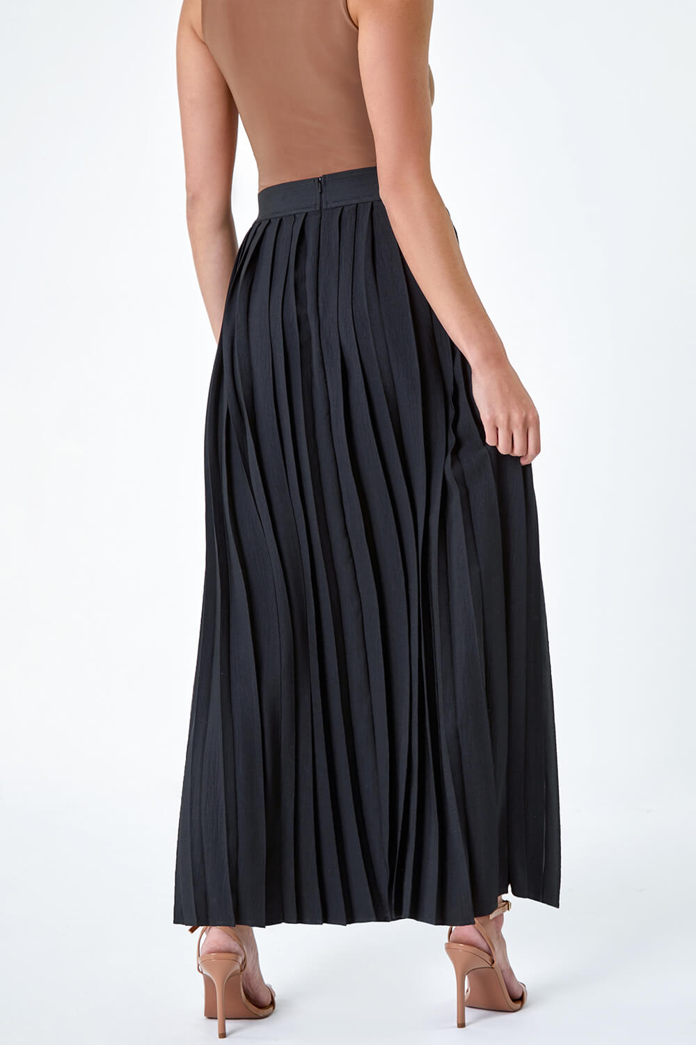 Black Petite Plain Pleated Maxi Skirt, Image 3 of 5