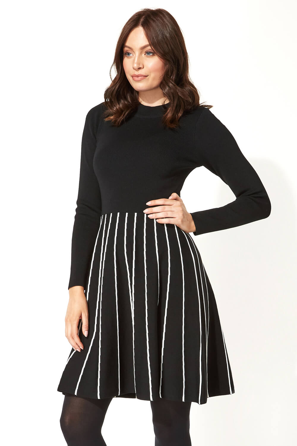 Contrast Fit and Flare Knitted Dress