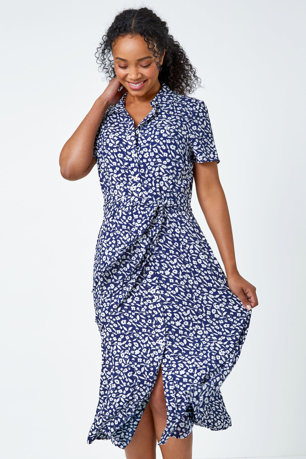 Navy  Petite Ditsy Floral Shirt Dress, Image 2 of 5