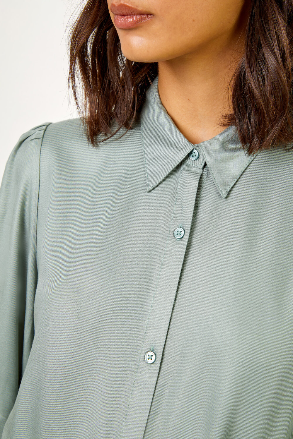 Plain Midi Shirt Dress in Sage - Roman Originals UK