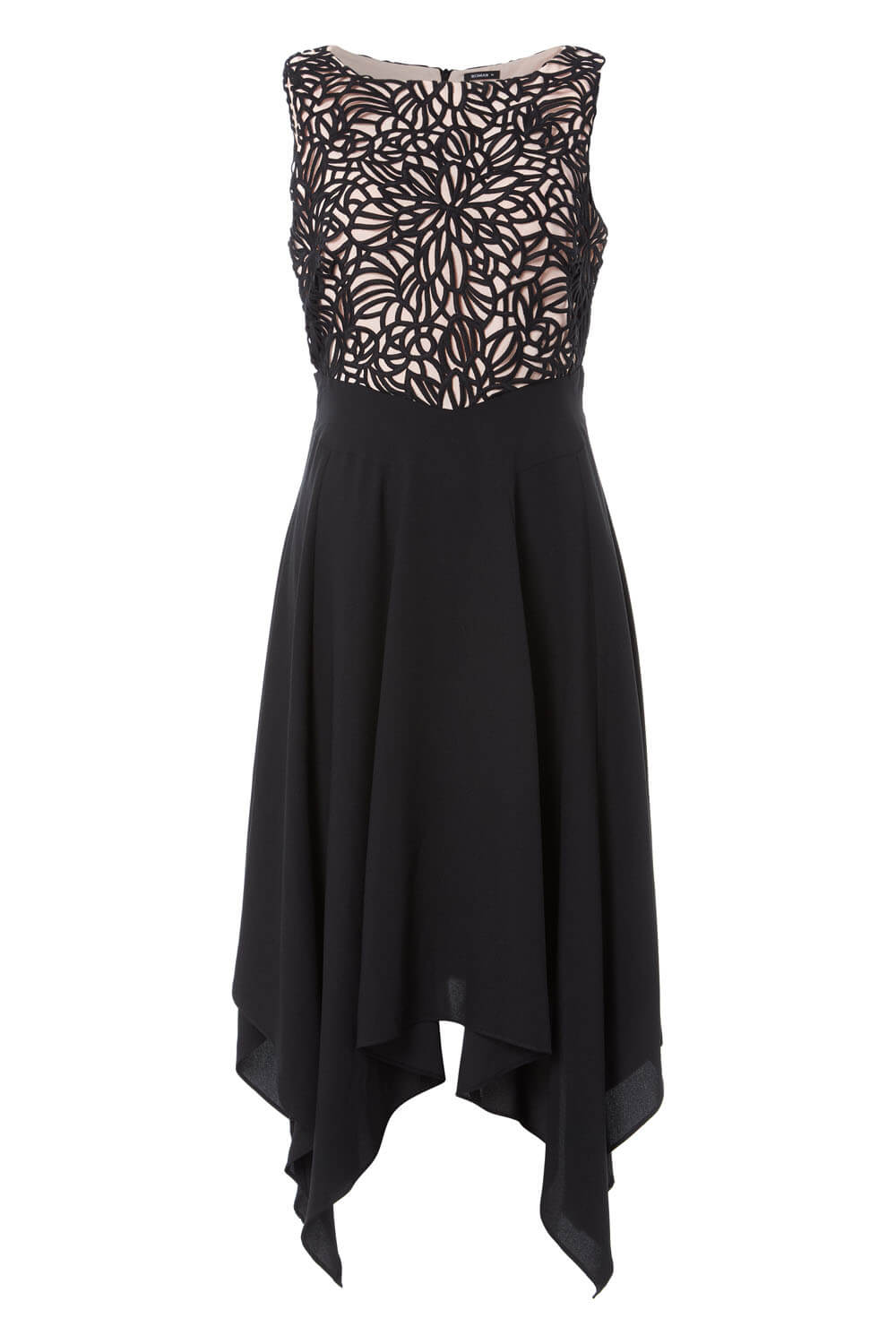 Black Hanky Hem Lace Fit and Flare Dress, Image 4 of 4