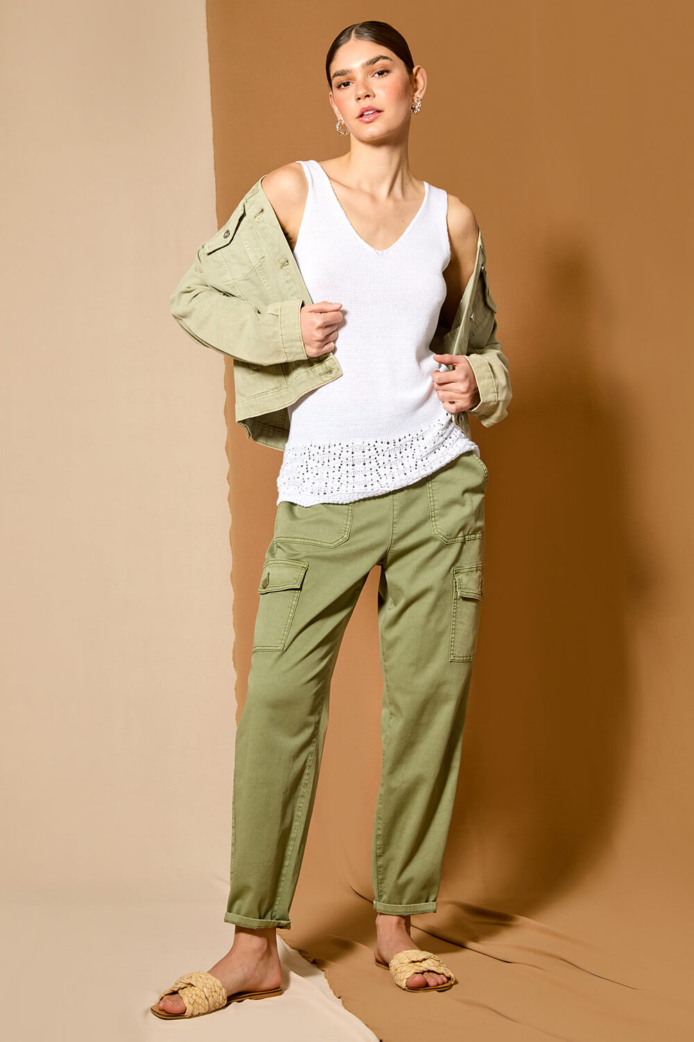 Sage Casual Cargo Stretch Trousers, Image 6 of 7