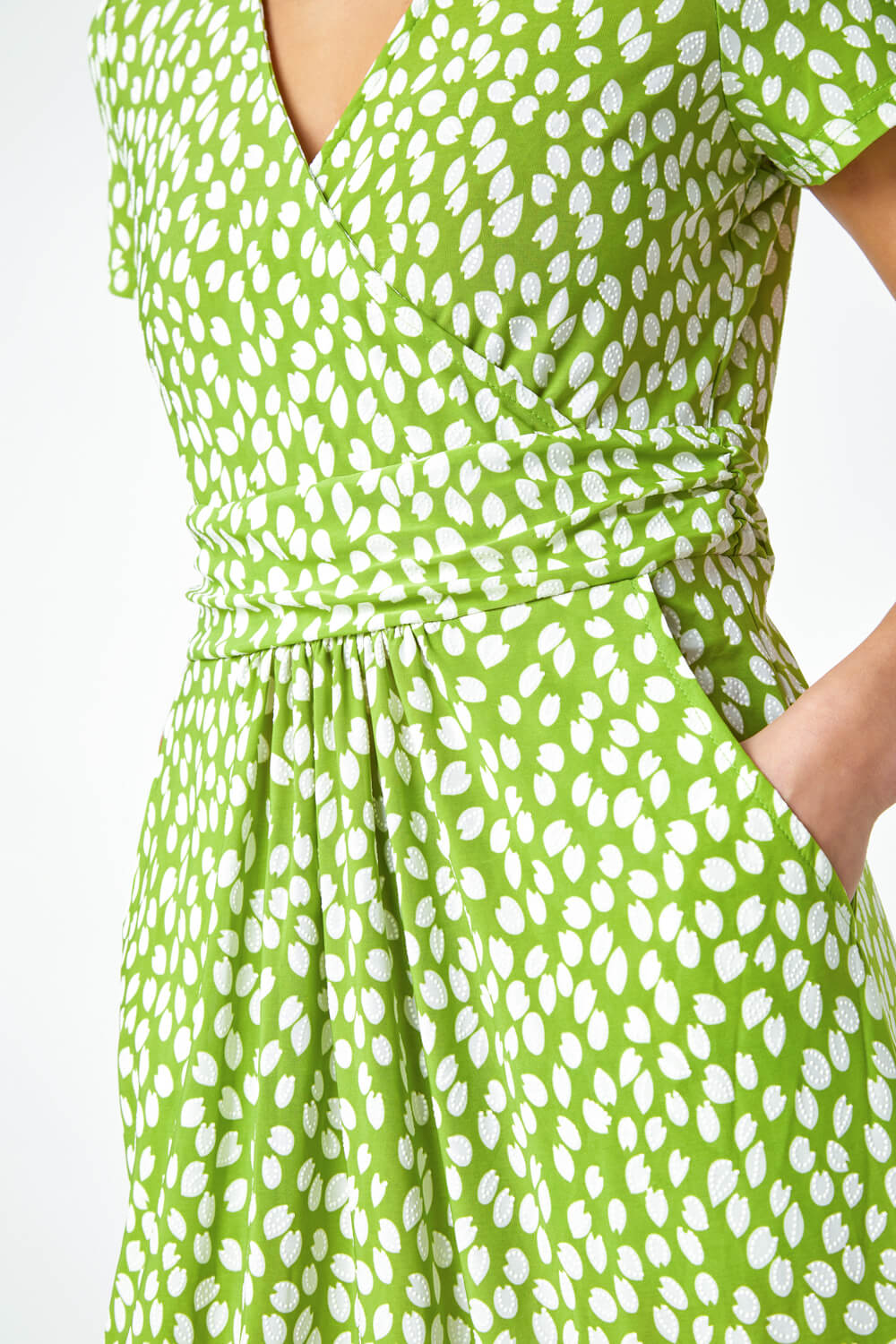 Lime Petite Spot Print Wrap Stretch Dress | Roman UK