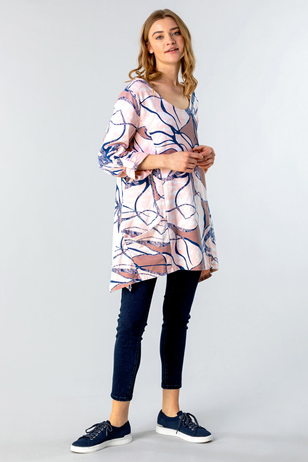 PINK Abstract Print Tunic Top with Pockets, Image 3 of 4
