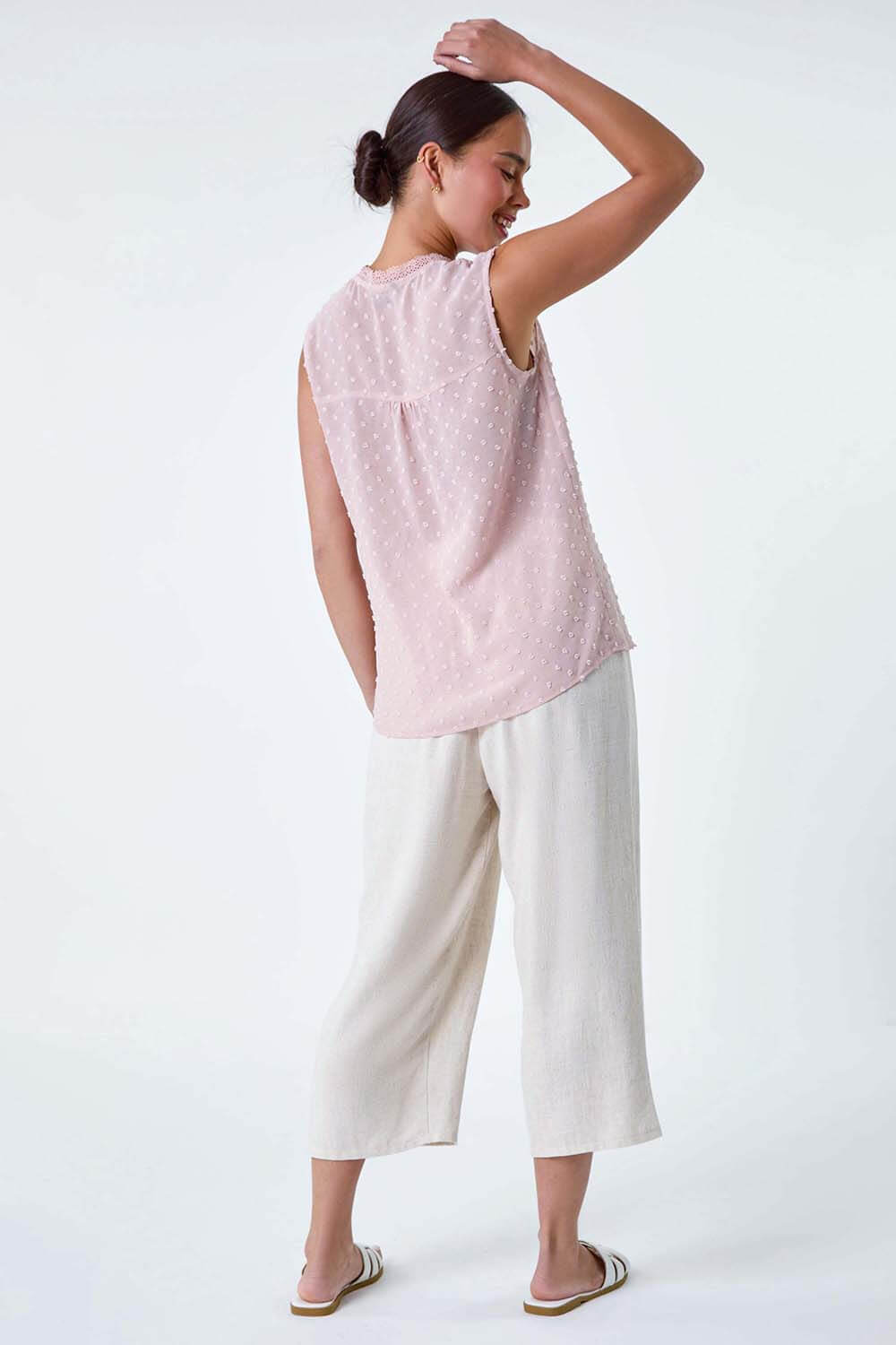 Light Pink Petite Spot Print Lace Tunic Top, Image 3 of 5