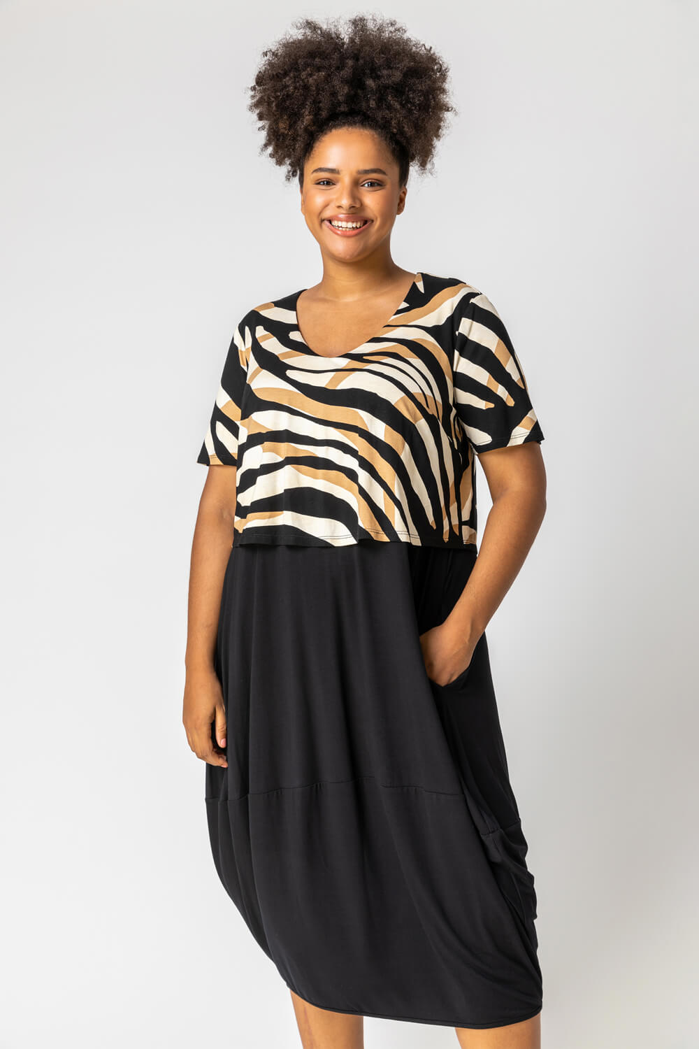 Curve Tiger Print Contrast Print Jersey Dress