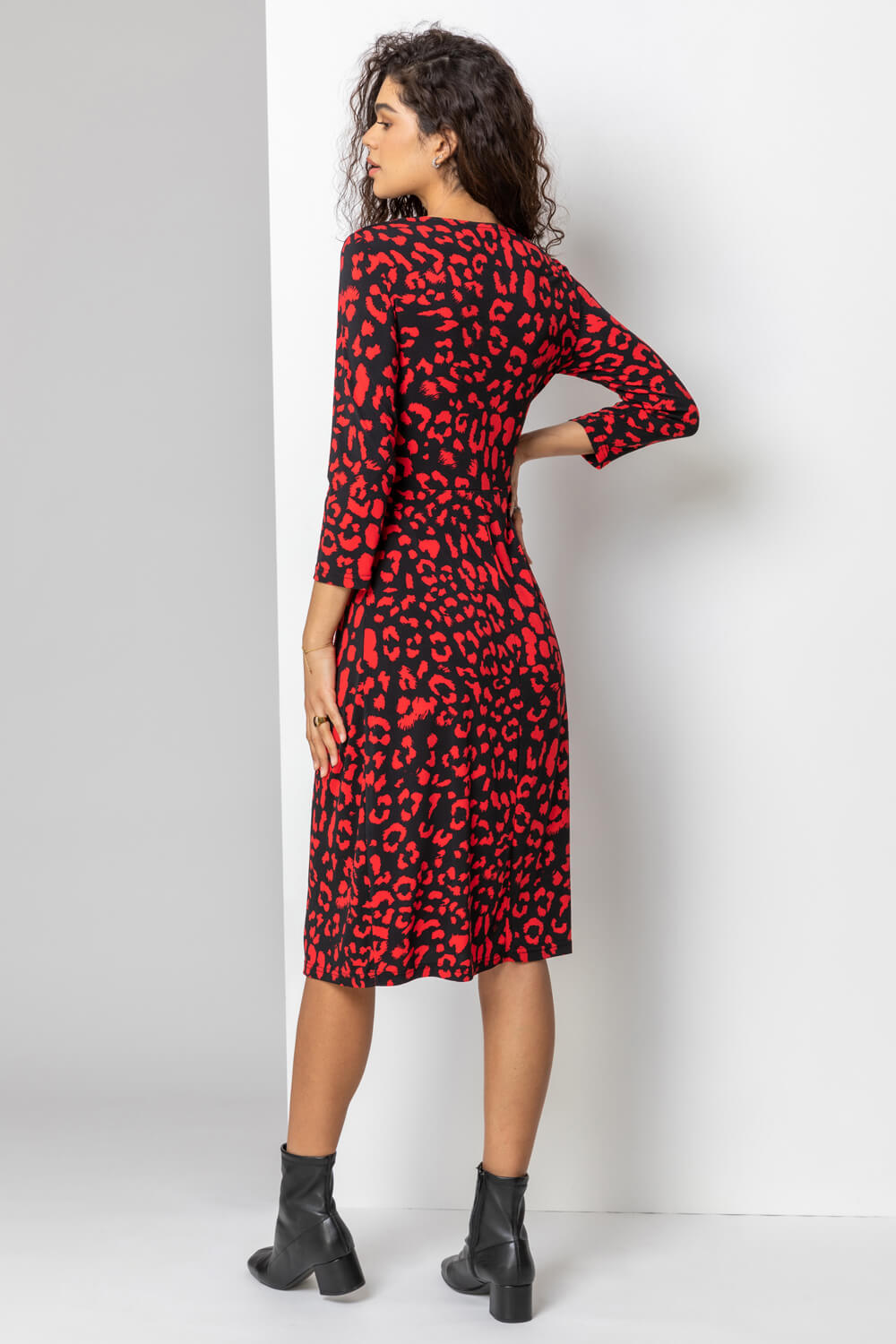 Red Animal Print Fit And Flare Dress, Image 2 of 4