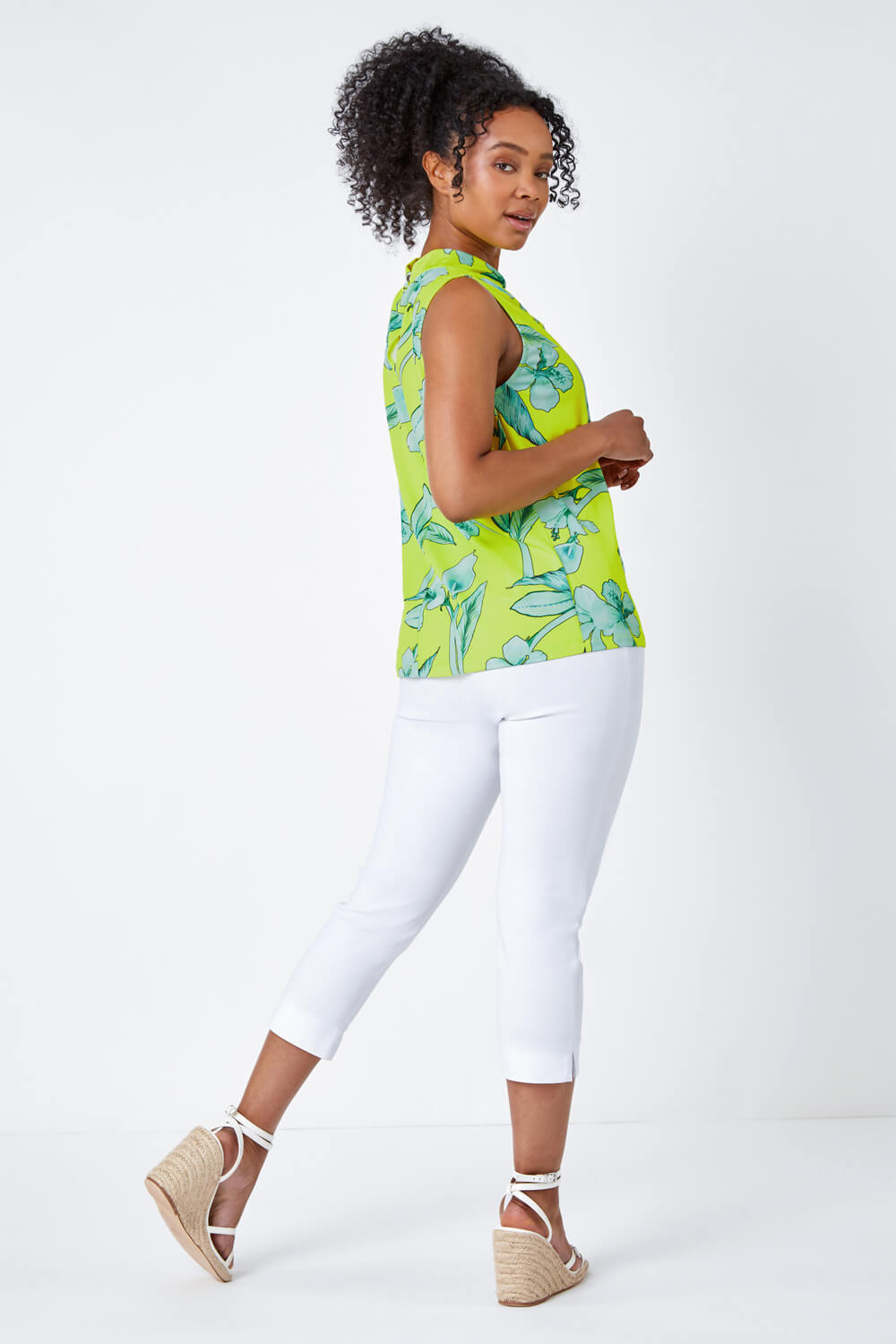 Lime Petite Floral Twist Neck Top, Image 3 of 5