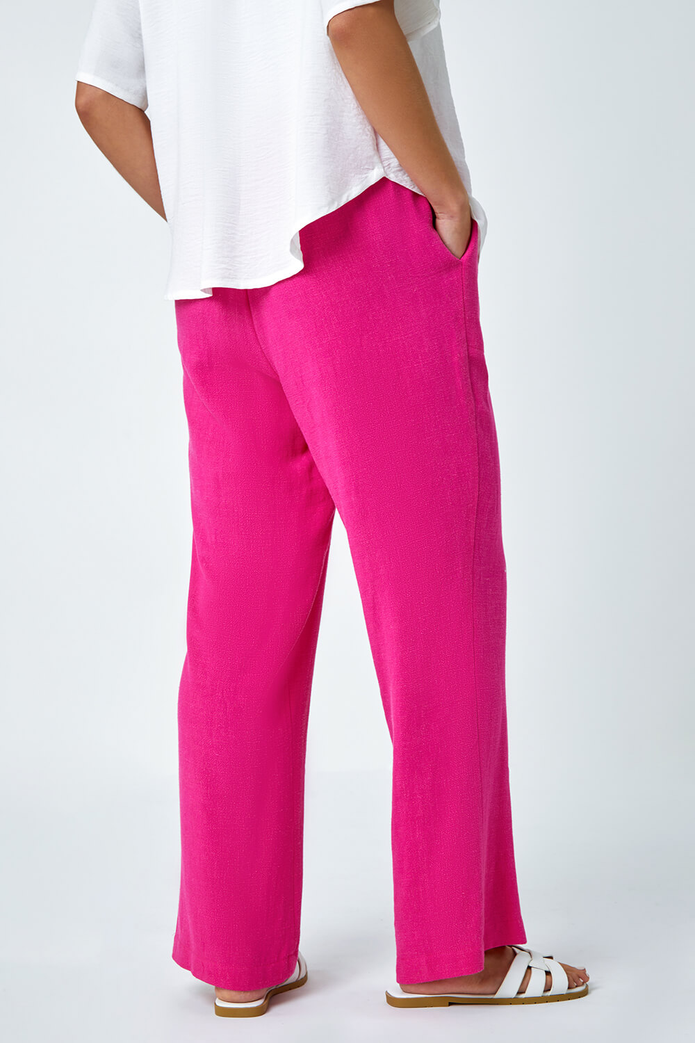 PINK Petite Linen Mix Trousers, Image 3 of 5