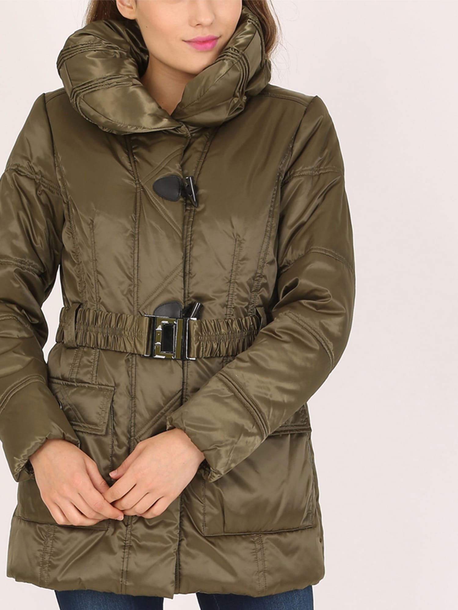 khaki ladies padded coat