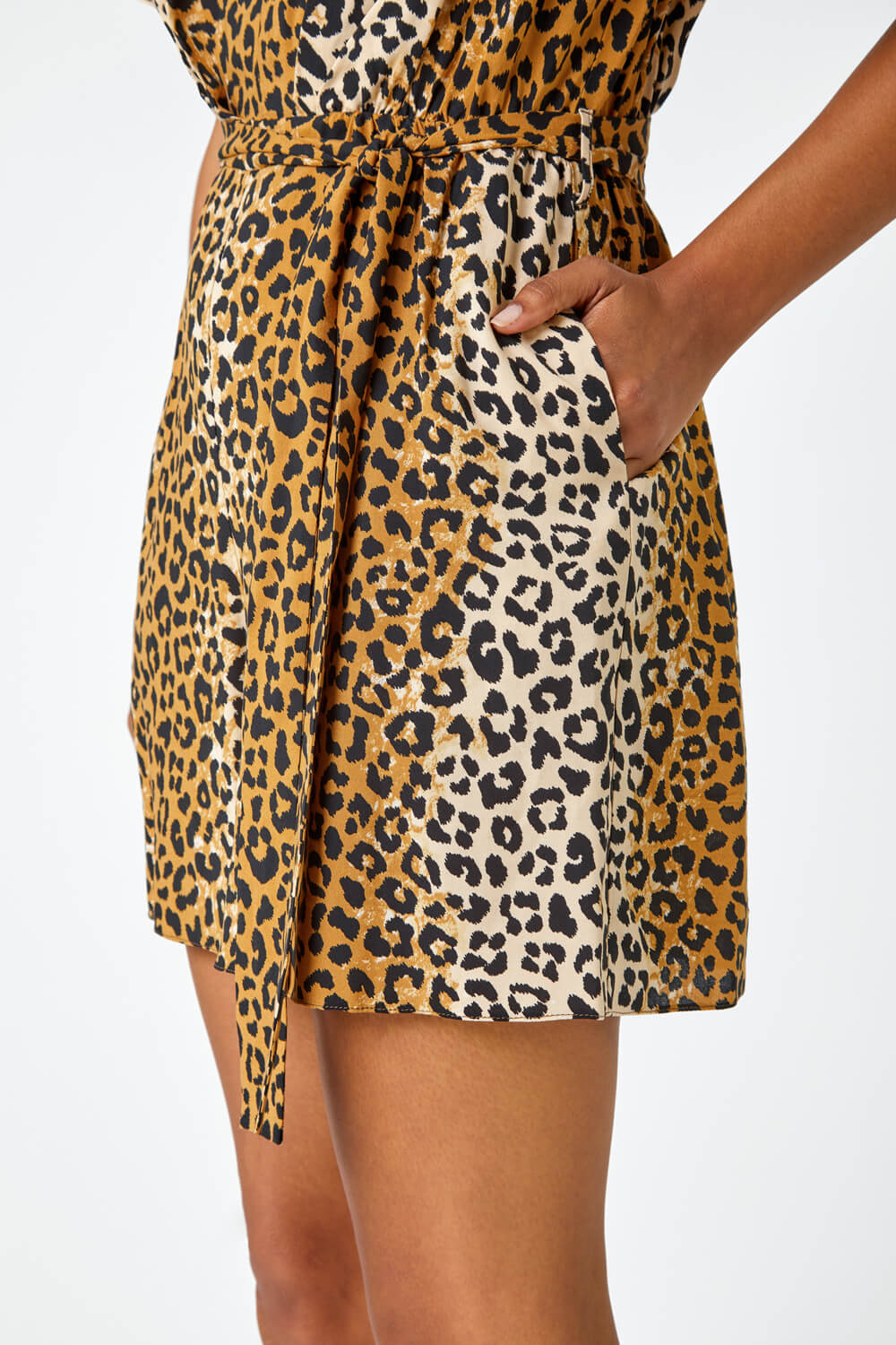 Camel  Animal Print Belted Playsuit, Image 6 of 6