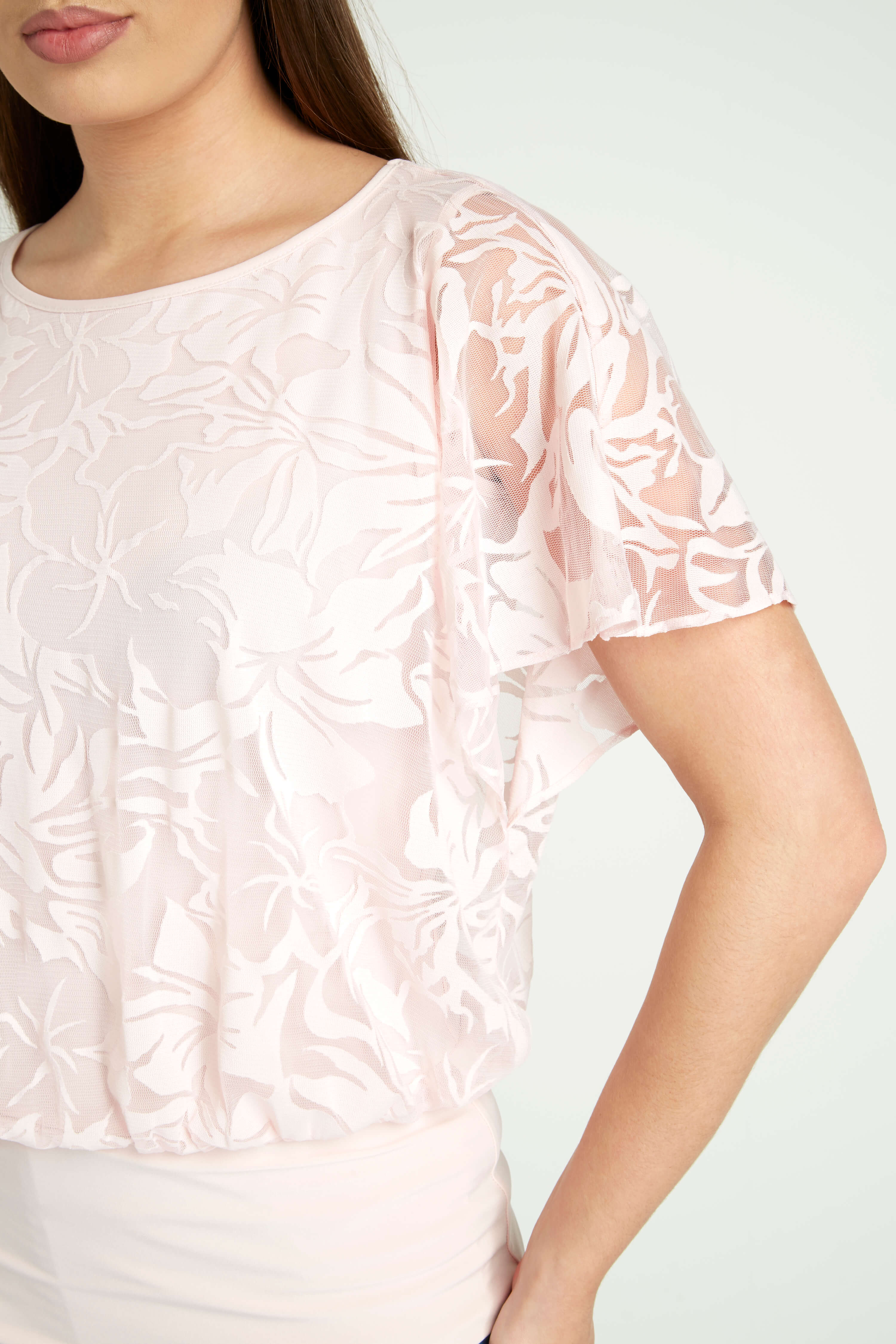PINK Floral Double Layer Burnout Print Top, Image 3 of 5