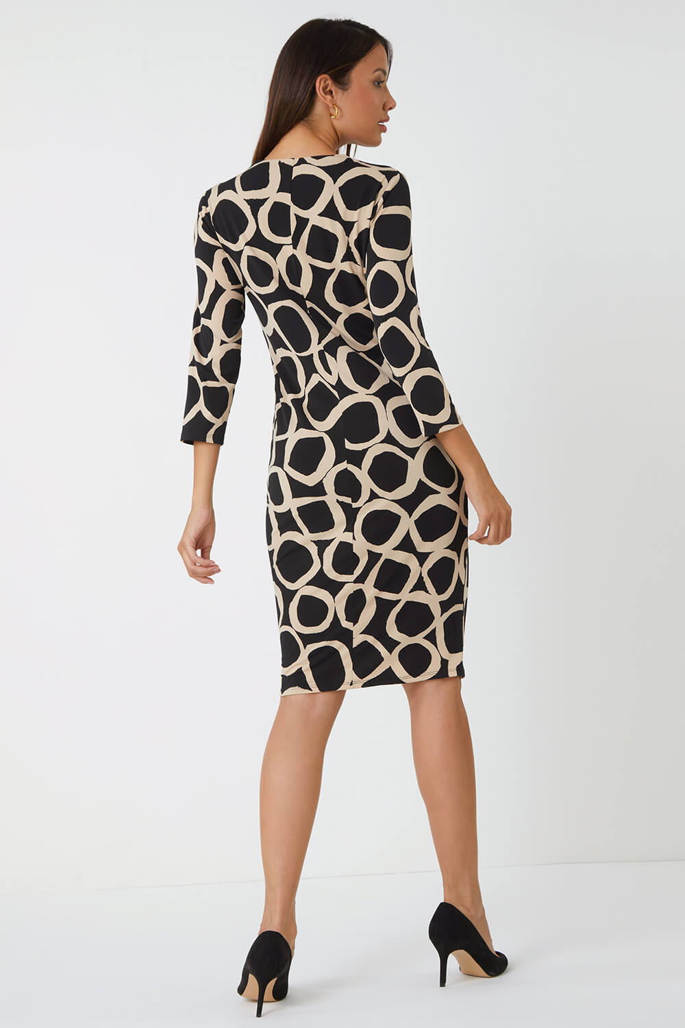 Stone Abstract Print Ruched Stretch Dress, Image 3 of 5