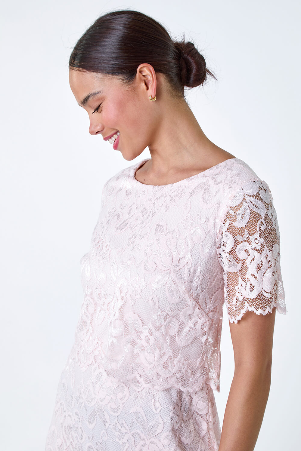 Petite Lace Overlay Stretch Dress