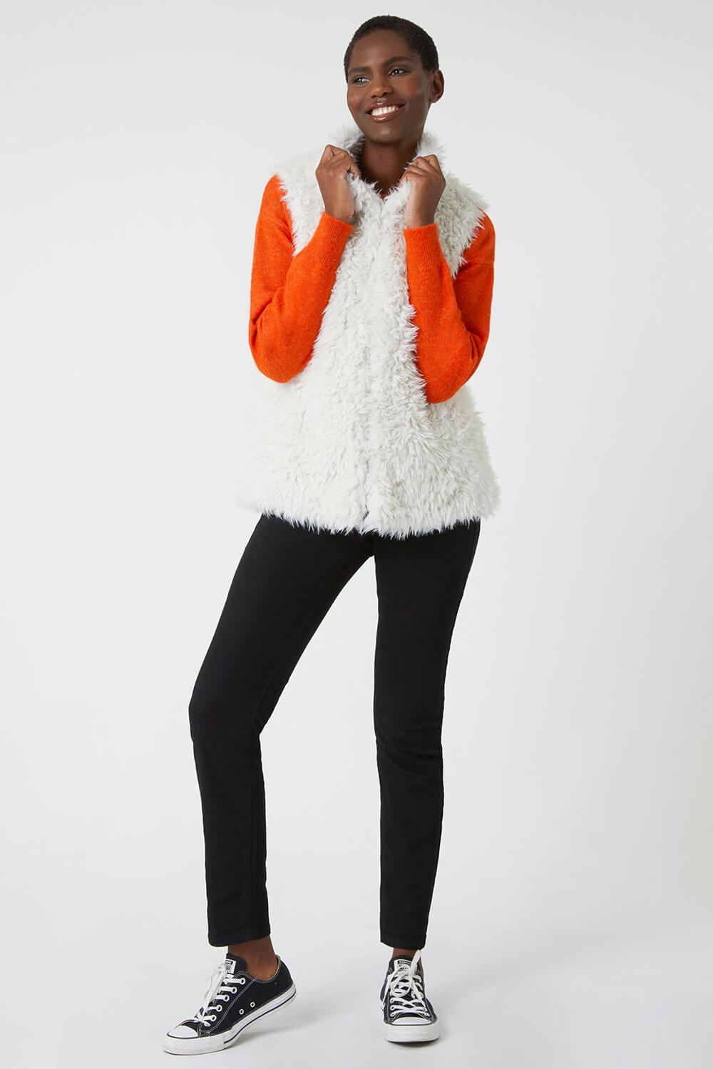 Ivory  Faux Fur Fluffy Gilet, Image 1 of 5