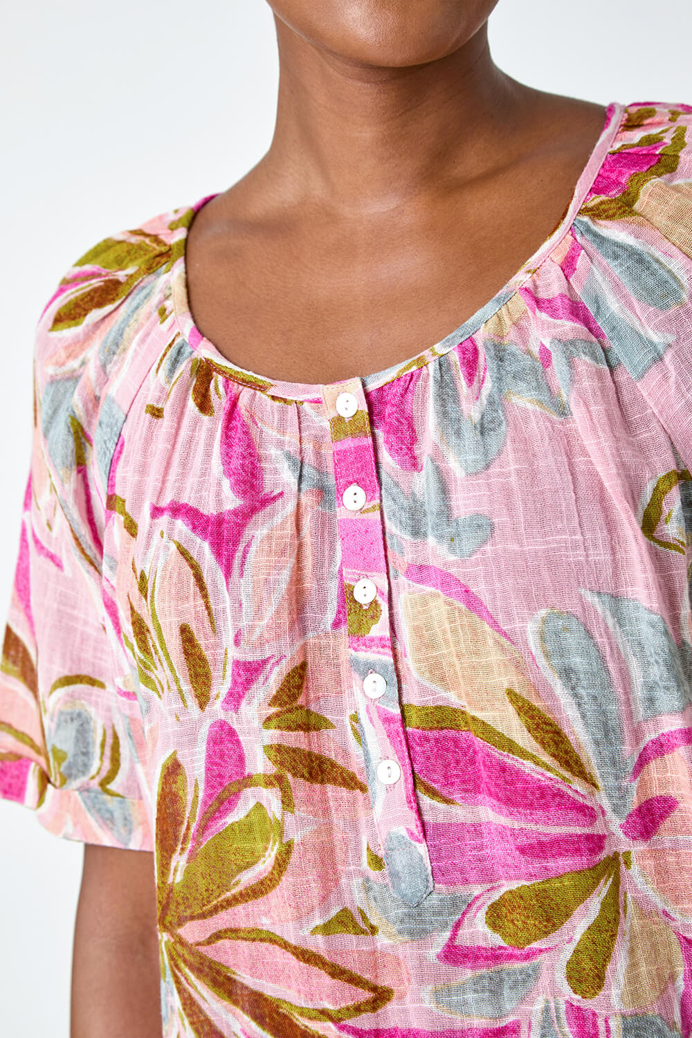 Salmon Floral Button Detail Top, Image 5 of 5
