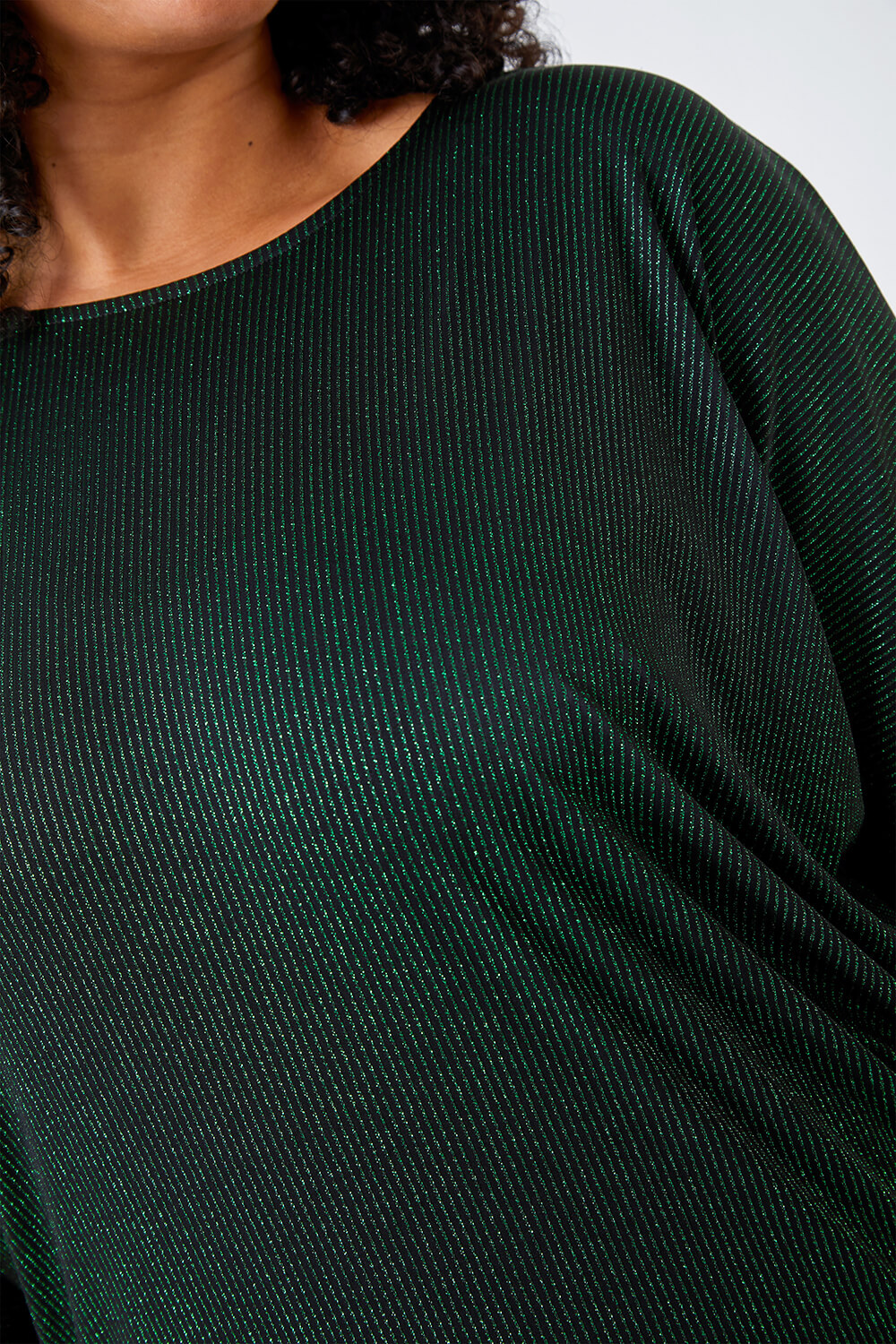 Green Curve Glitter Stripe Blouson Stretch Top, Image 5 of 5