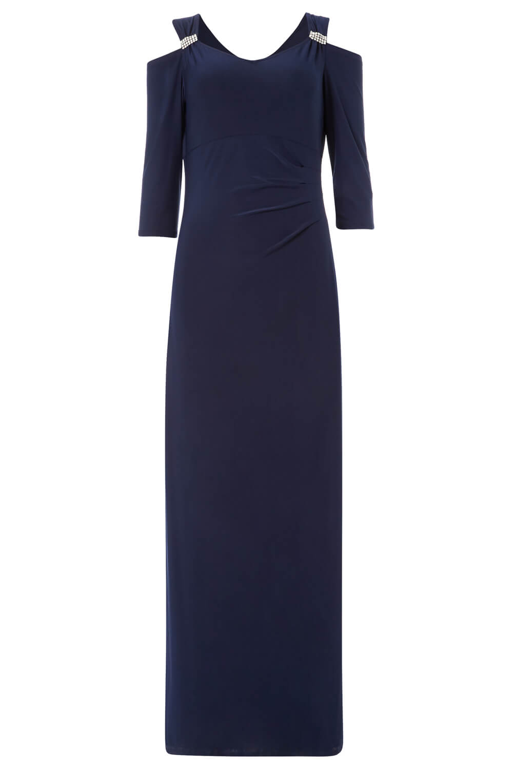 Midnight Blue Cold Shoulder Diamante Maxi Dress, Image 3 of 3