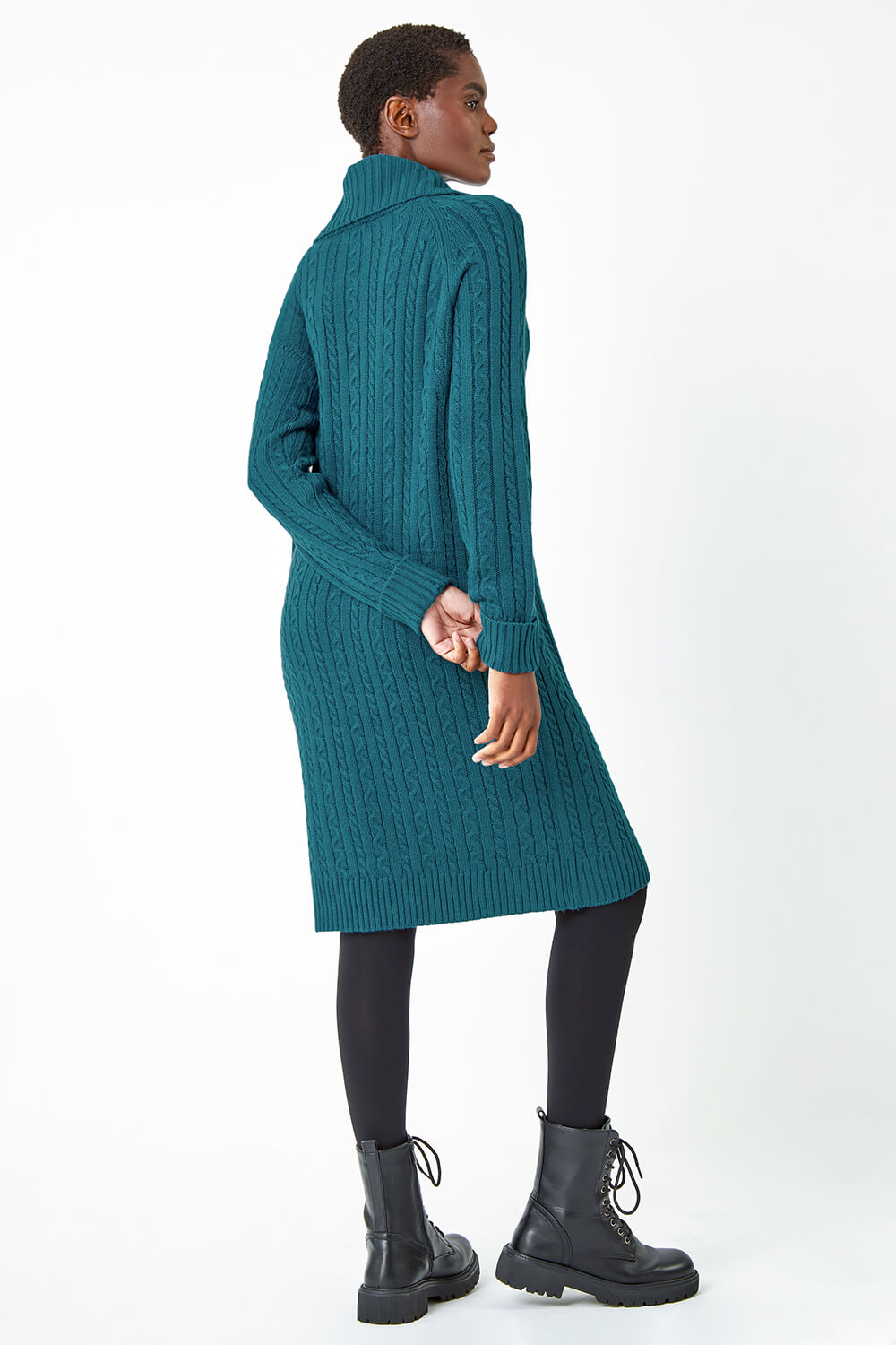 Teal Roll Neck Knitted Jumper Dress, Image 3 of 5