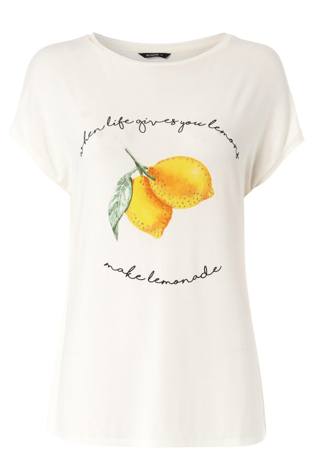 Lemon Print Short Sleeve T-Shirt in Ivory - Roman Originals UK