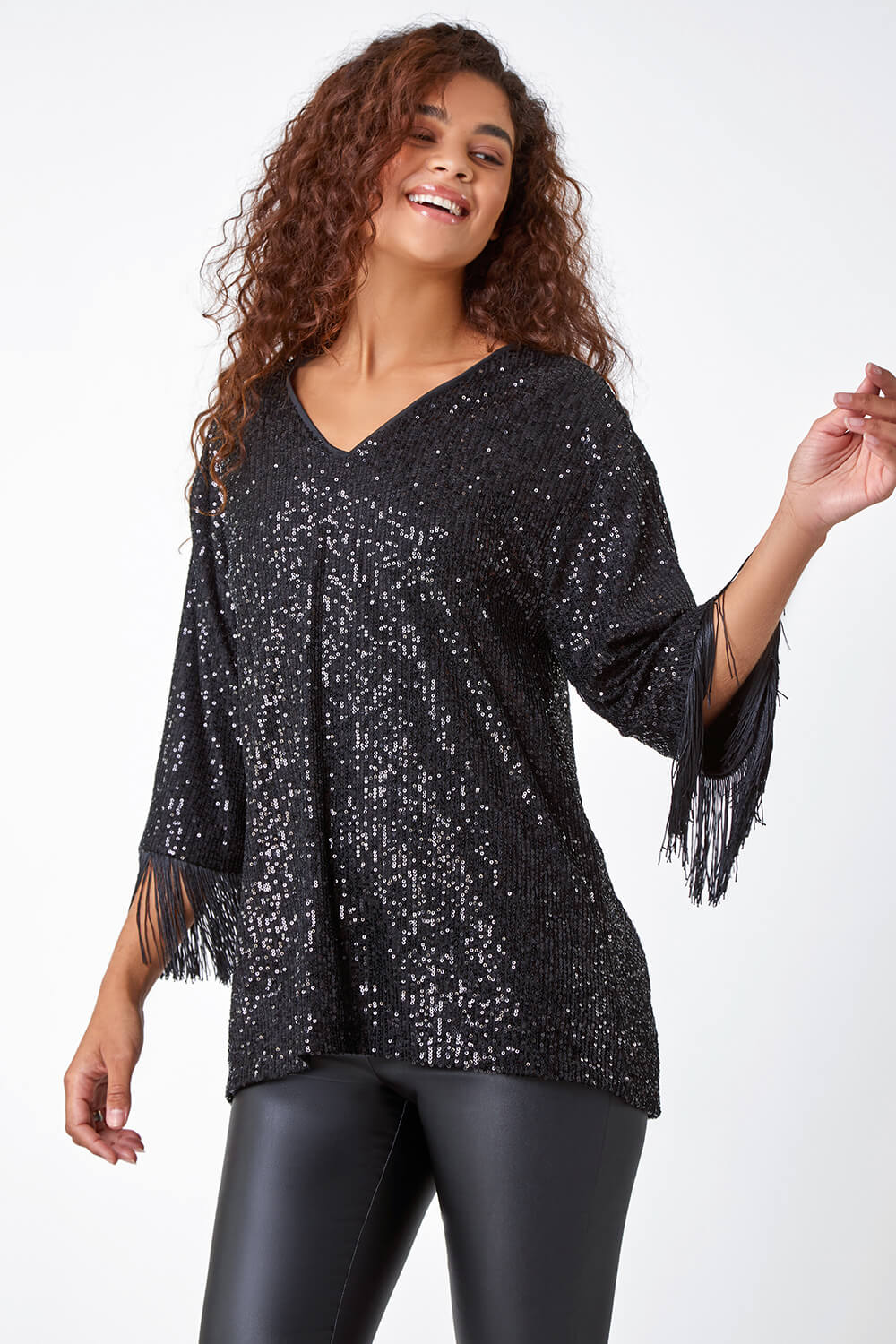  Sequin Tassel Detail Tunic Stretch Top, Image 1 of 5
