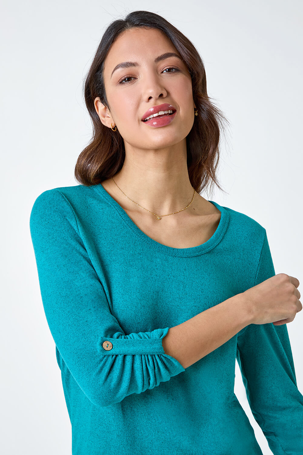 Teal Bow Back Detail Stretch Top, Image 4 of 5
