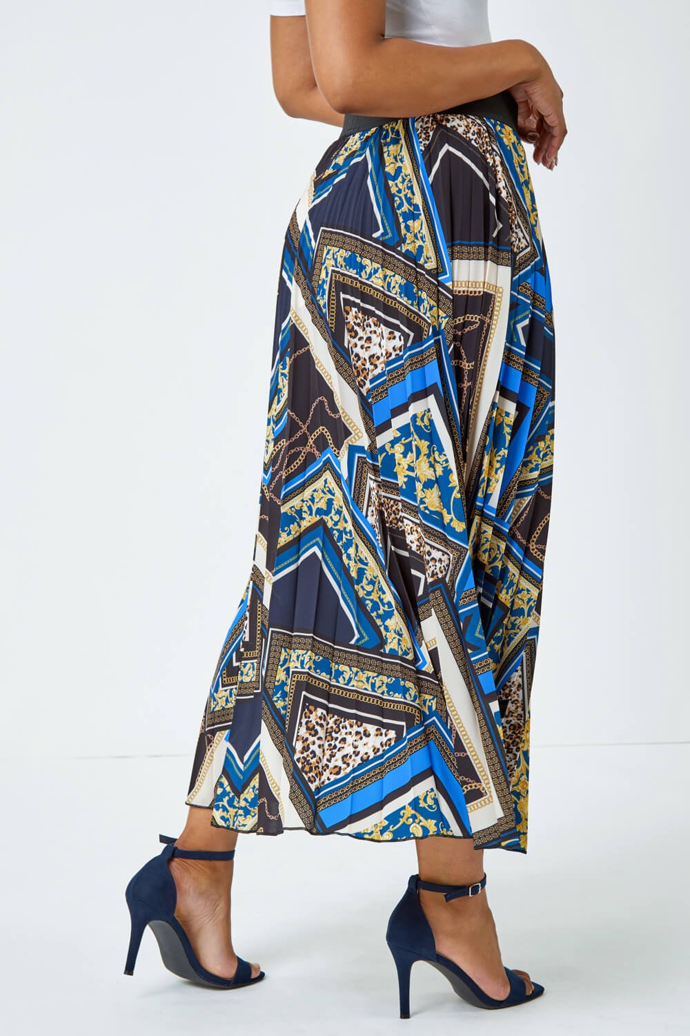 Royal Blue Petite Abstract Animal Pleated Maxi Skirt, Image 3 of 5