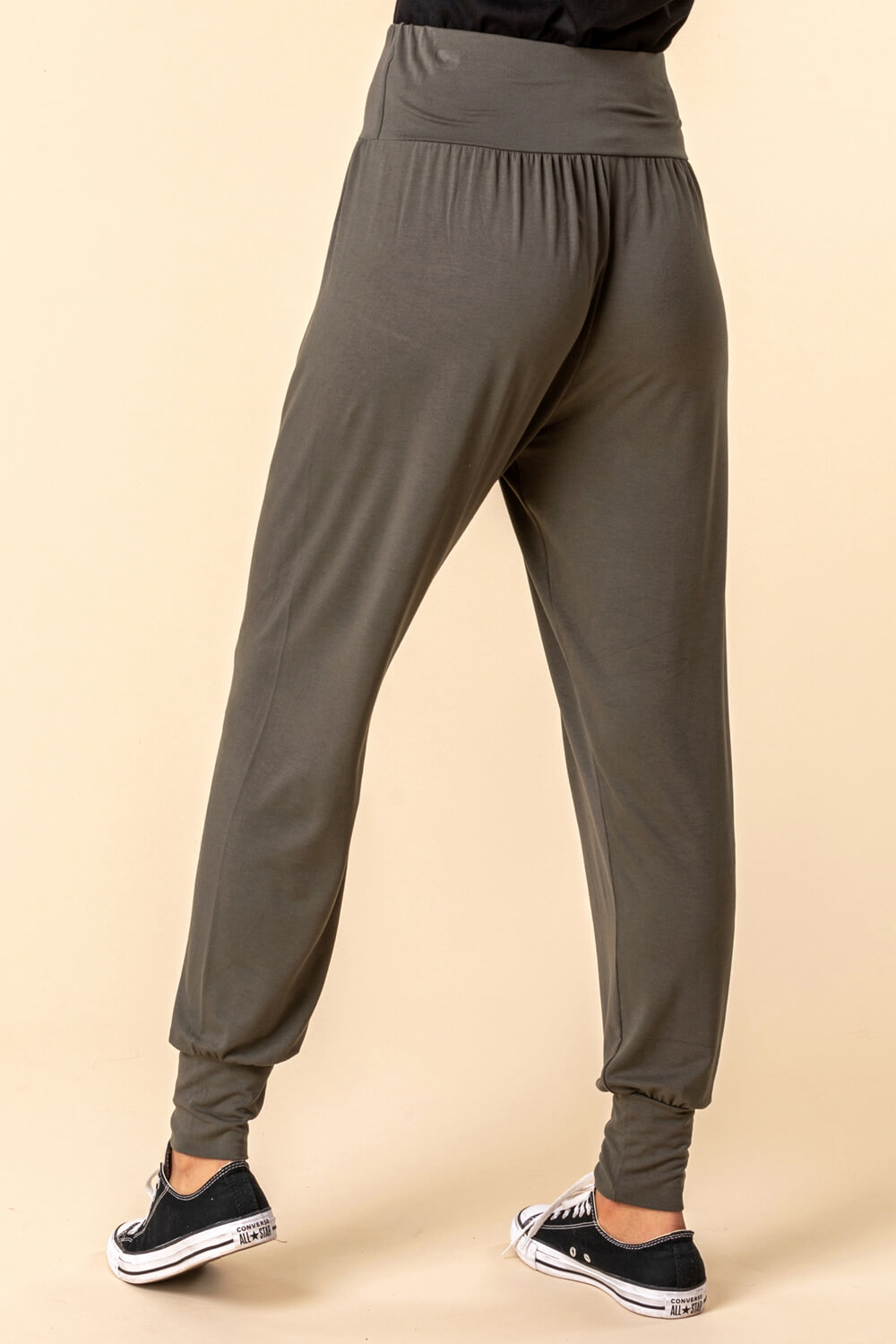 KHAKI Jersey Stretch Harem Trousers, Image 3 of 4